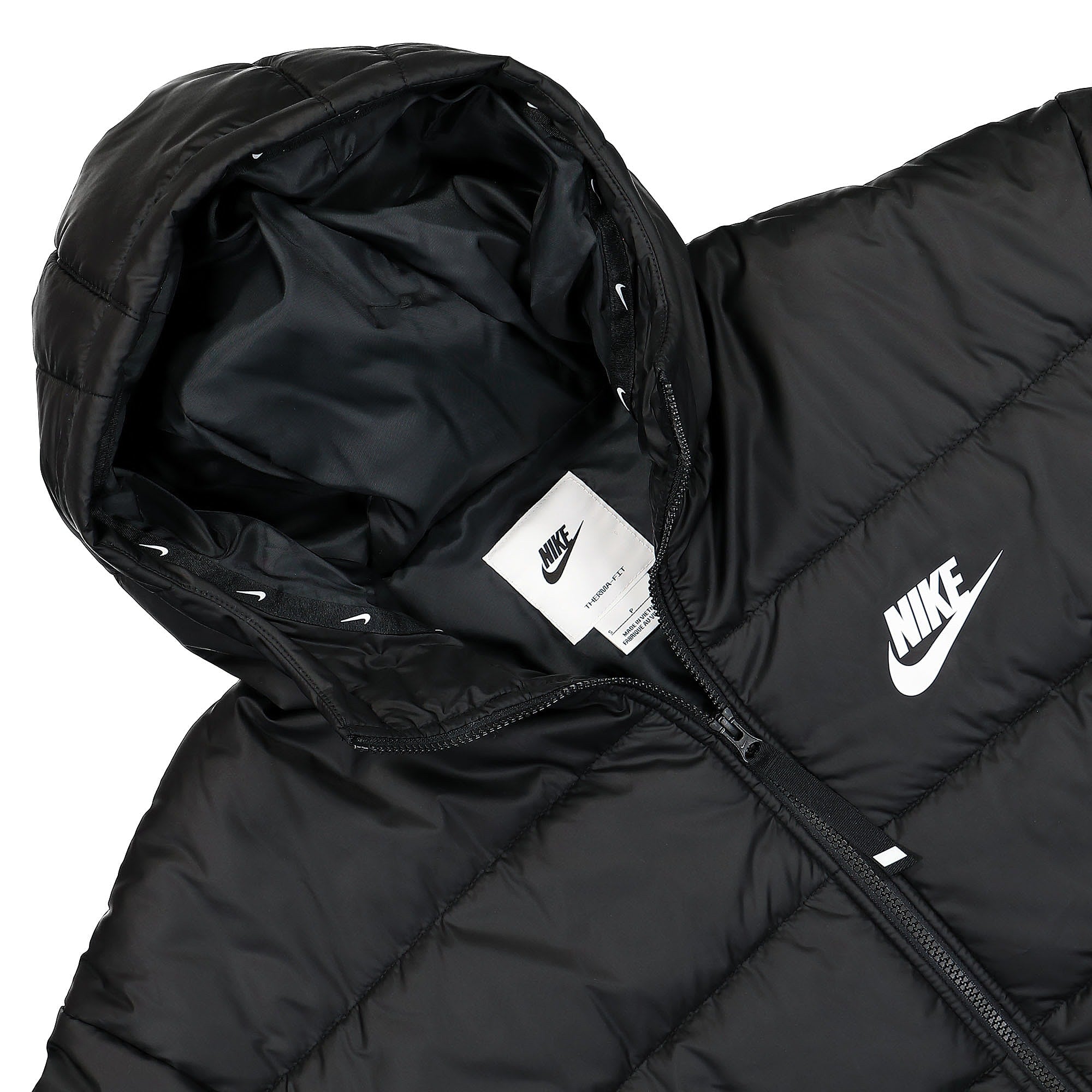 Nike Wmns NSW Therma-Fit Repel Hooded Parka Black / Black / White Parkas Close-up | Overkill