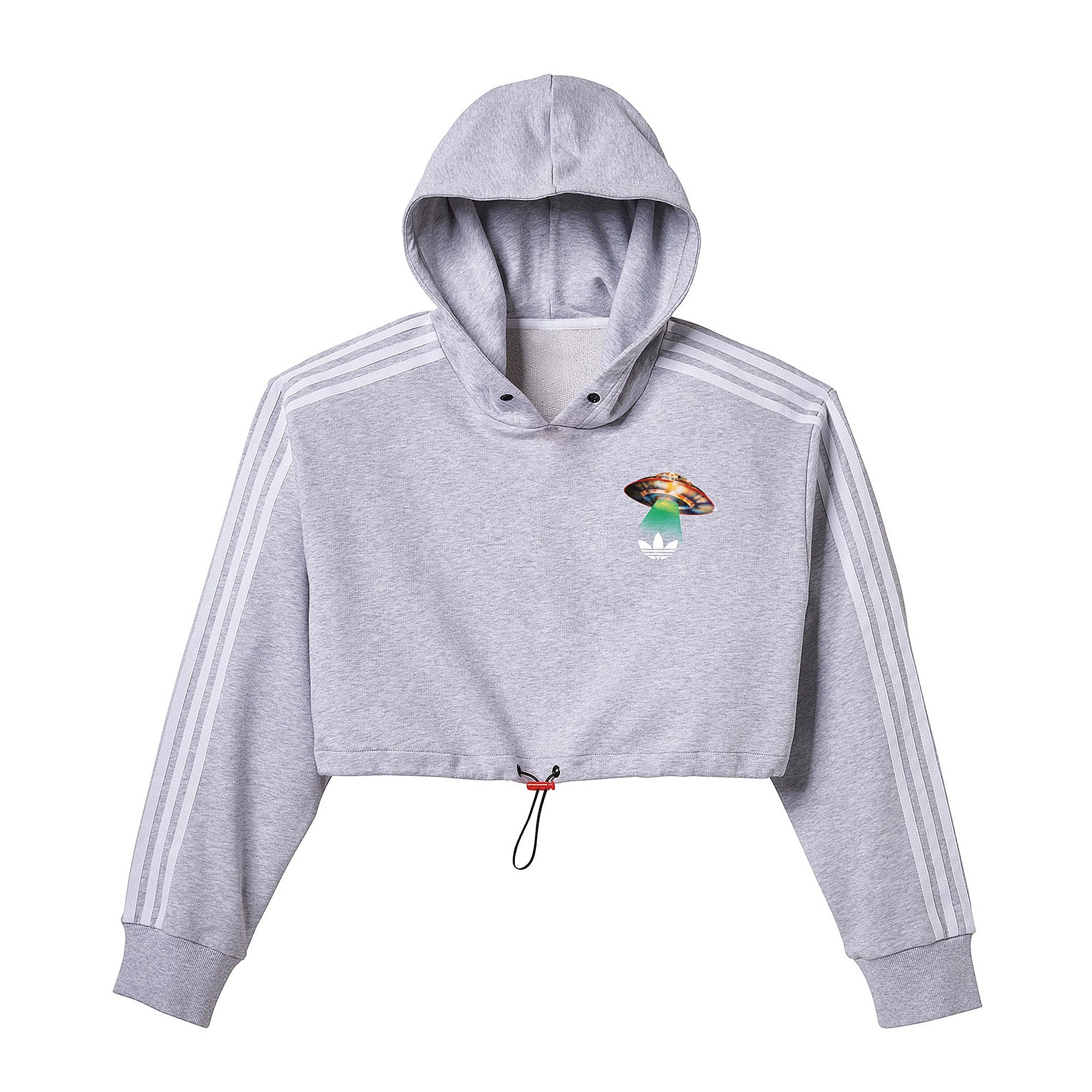 adidas Fiorucci x adidas Wmns Cropped Hoodie Light Grey Heather / Solar Pink / Green Glow Hoodies EC5758 | Overkill