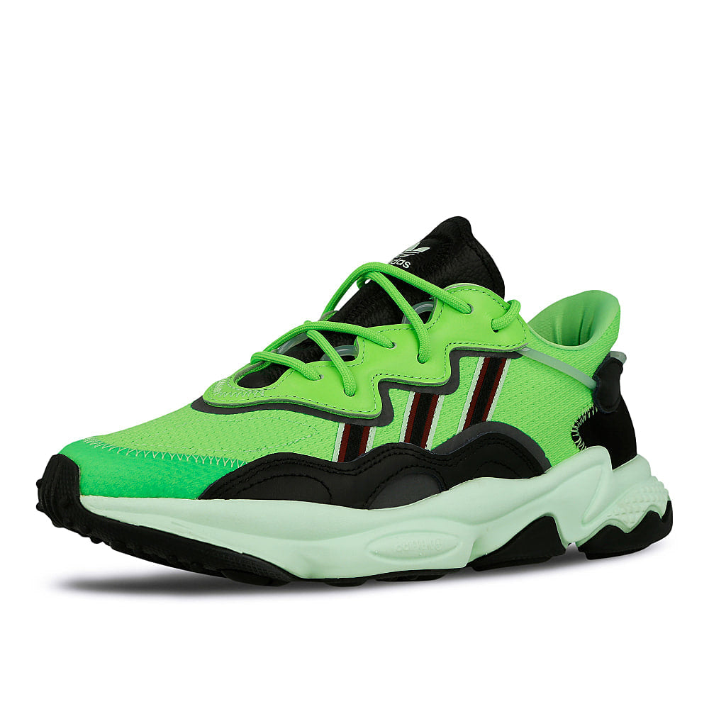 adidas ozweego Solar Green-Core Black-Glow Green Sneakers Close Up | Overkill