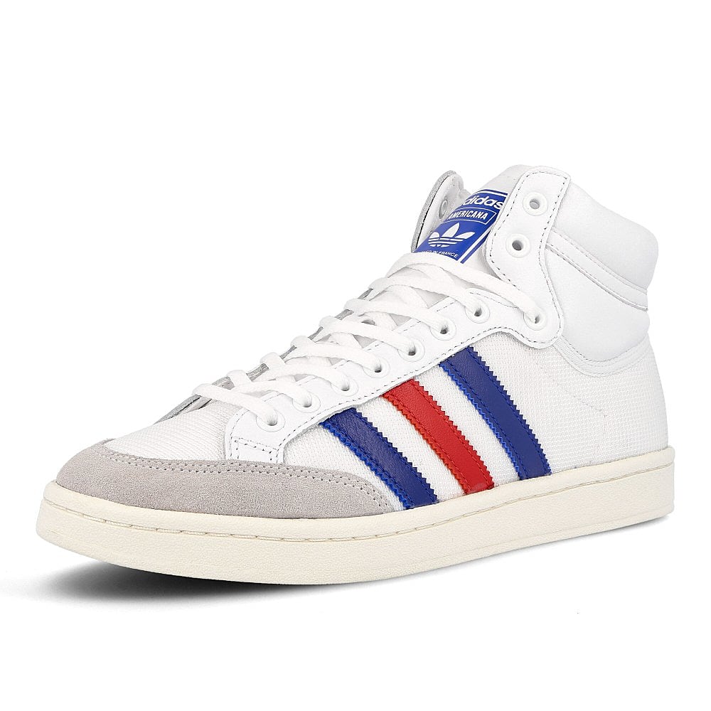 adidas americana hi Running White-Collegiate Royal-Scarlet Sneakers Close Up | Overkill