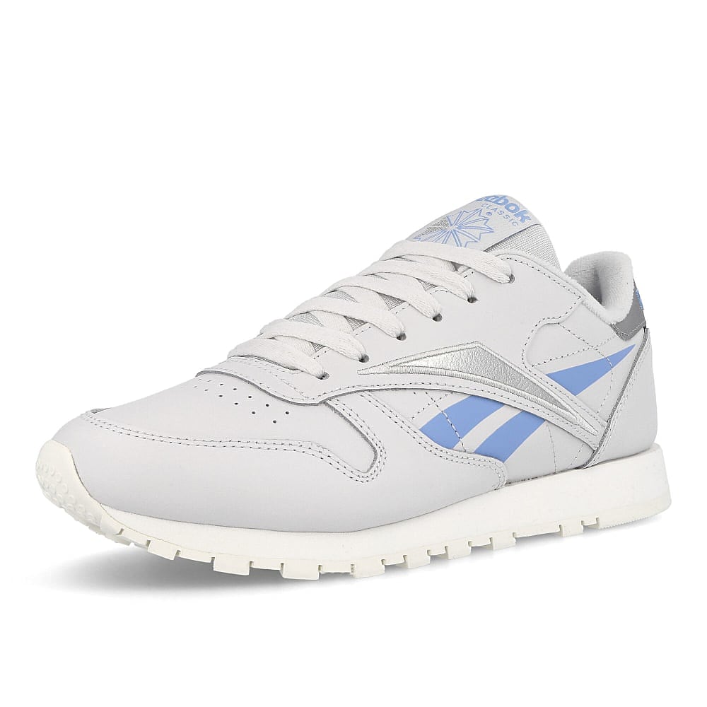 Reebok wmns classic leather Porcellan-Blue-Silver Metallic Sneakers Close Up | Overkill