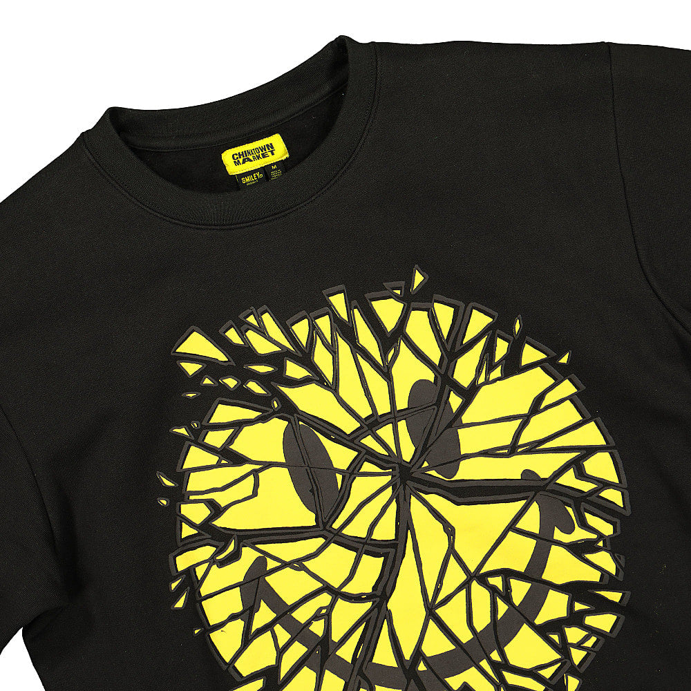Chinatown Market Glass Smiley Crewneck Black Sweatshirts Close-up | Overkill