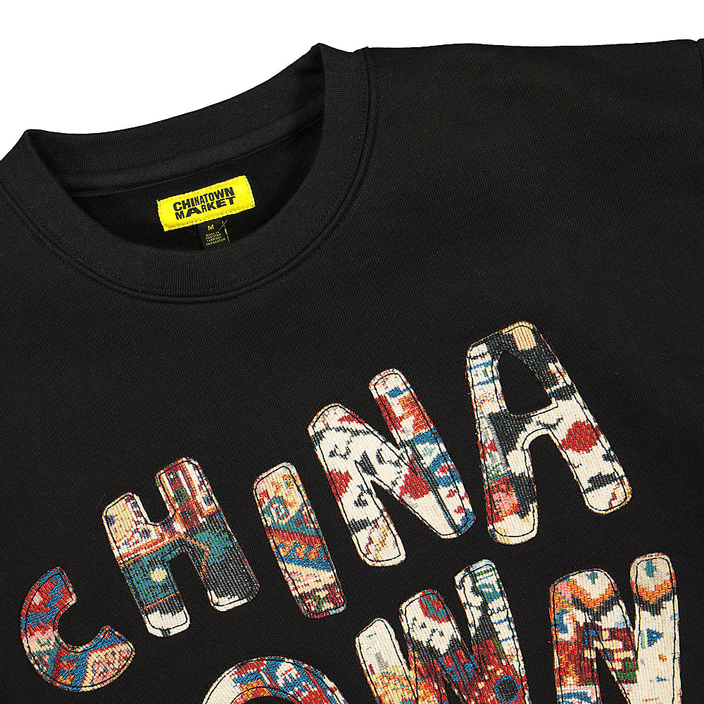 Chinatown Market Patchwork Crewneck Black Sweatshirts Close-up | Overkill
