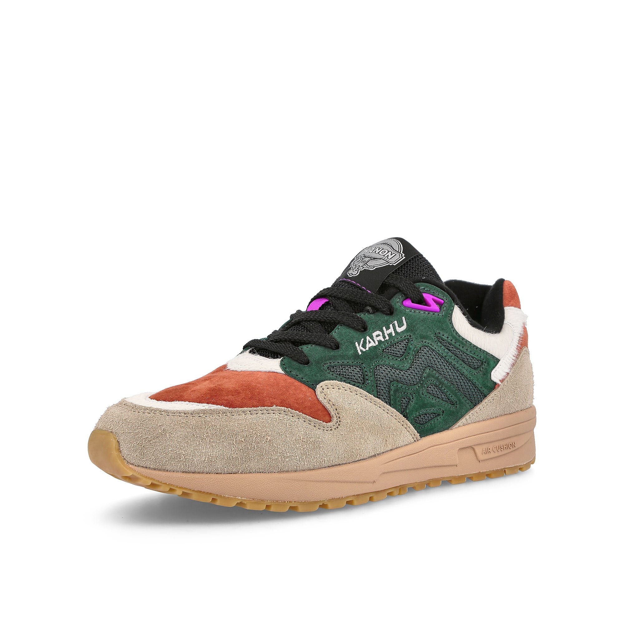 Karhu Hanon x Karhu Legacy 96 Smoke Gray-Trekking Green Sneakers Close Up | Overkill