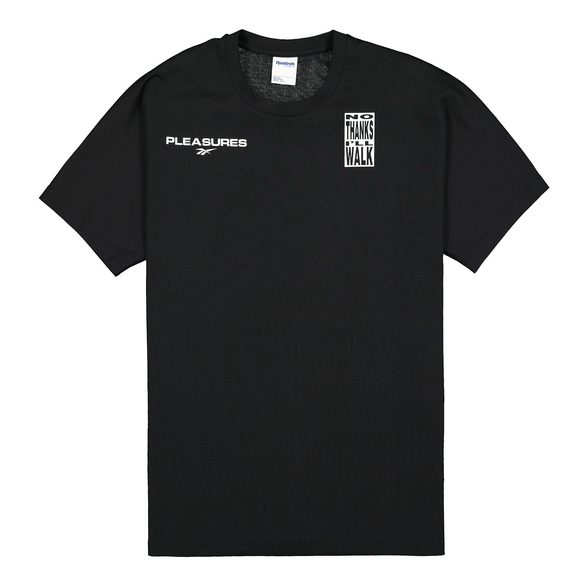 Reebok Pleasures x Reebok "No Thanks I´ll Walk" Tee Black T-Shirts FH9296 | Overkill