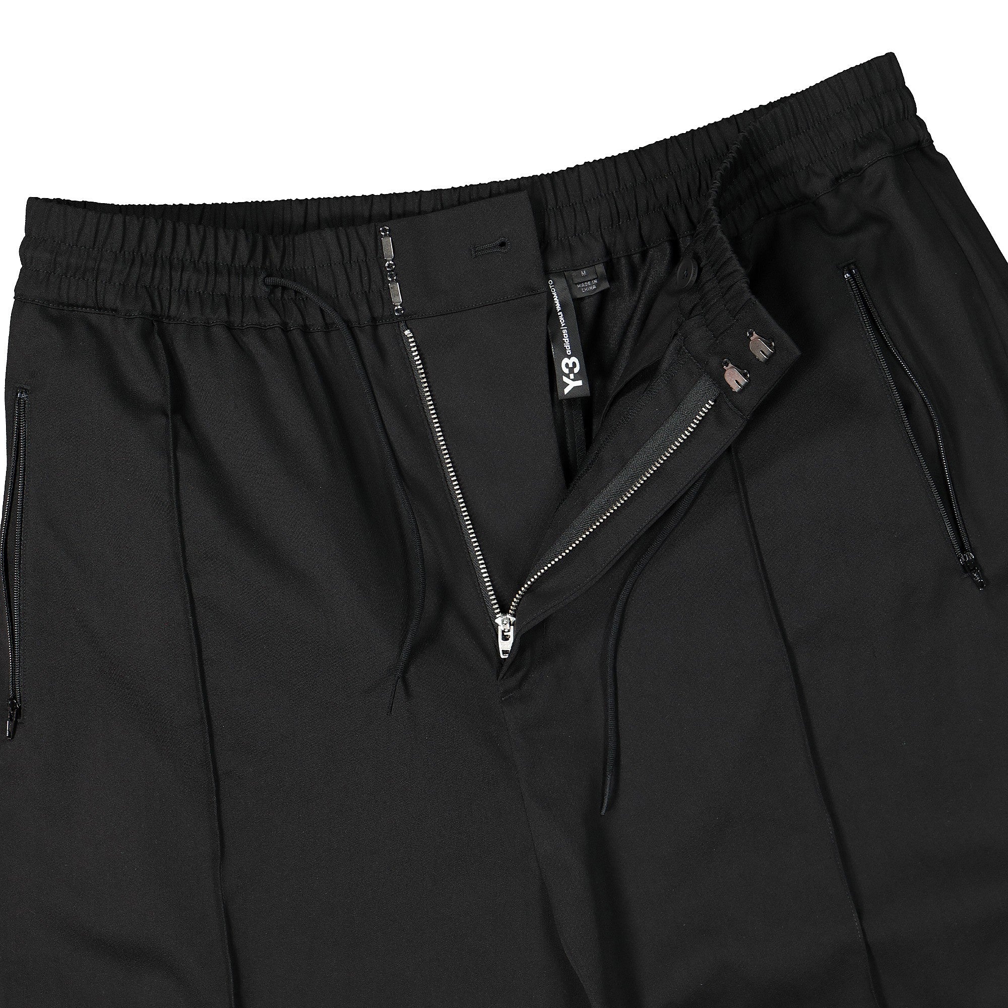 Y-3 M 3 STP Wool Satin Wide Pant Black / Ecru / Black Sweat & Track Pants Close-up | Overkill