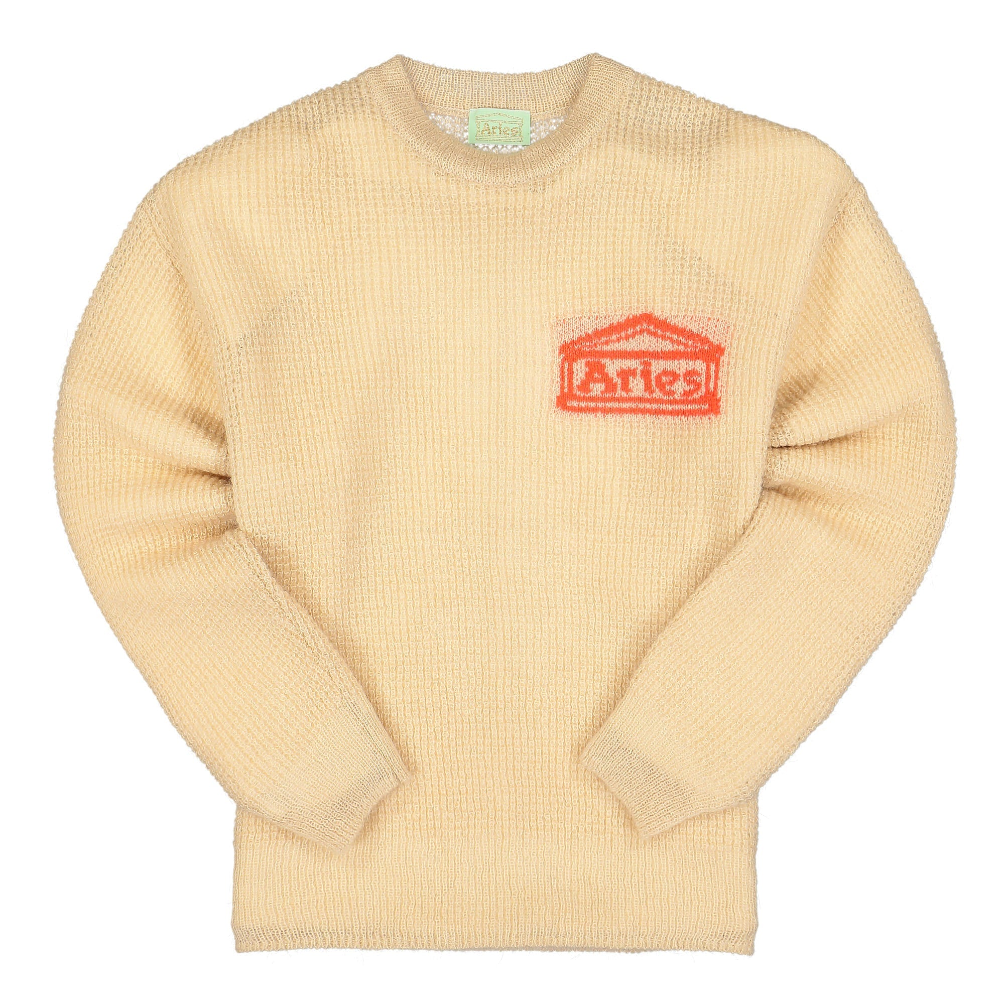 Aries Waffle Knit Jumper Crew Neck Beige Sweatshirts FSAR20022 | Overkill