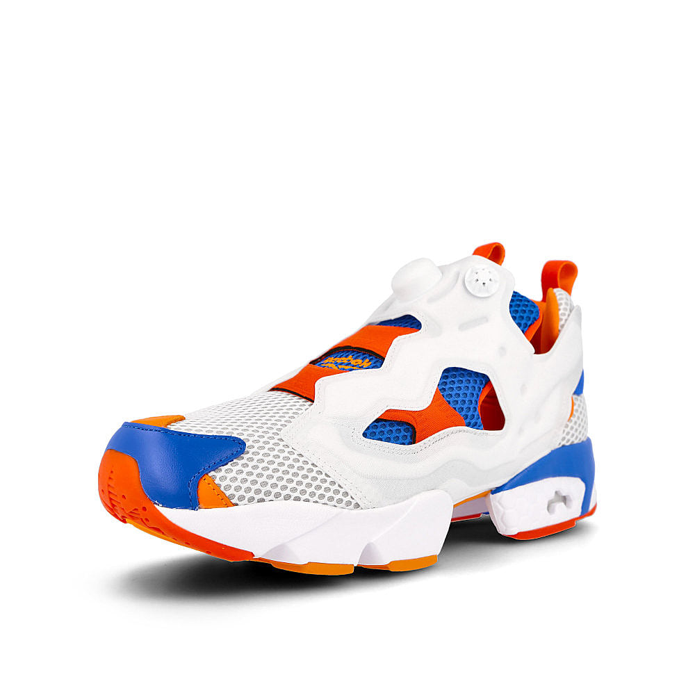 Reebok instapump fury og White-Dynamic Blue-High Vis Orange Sneakers Close Up | Overkill
