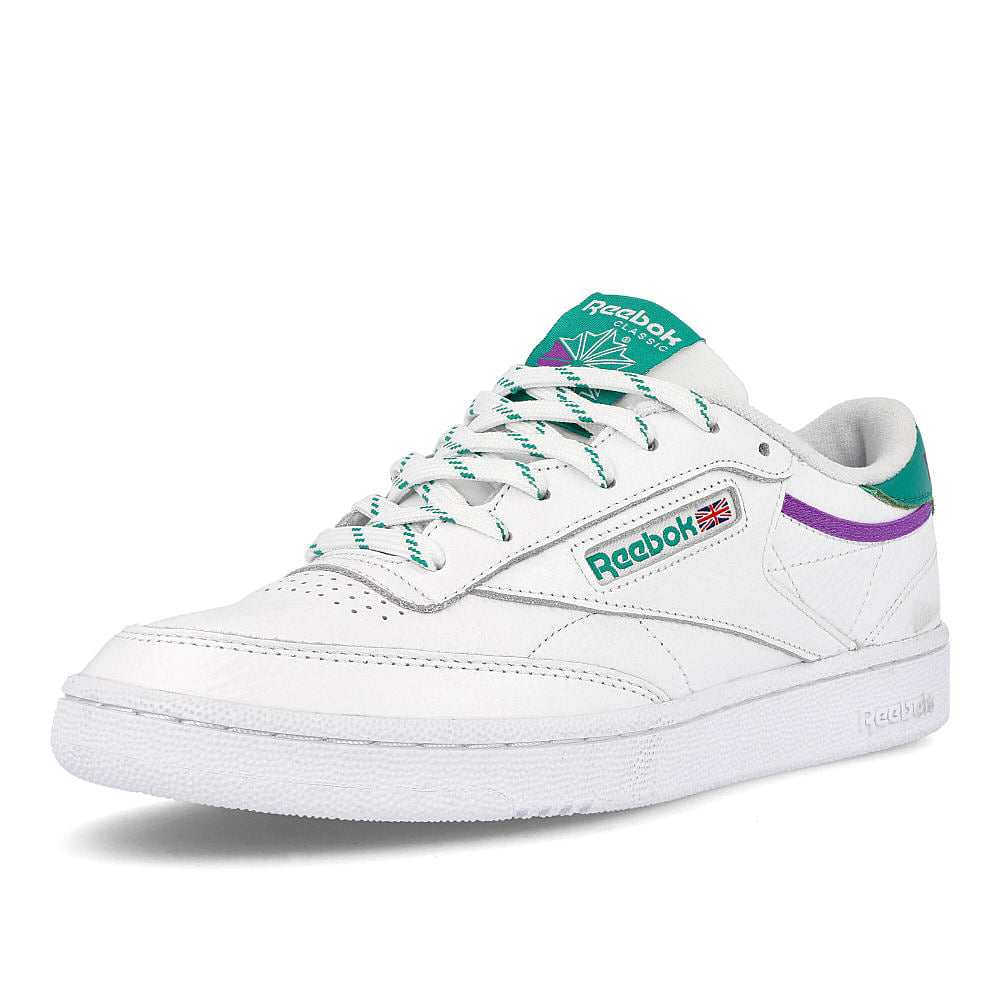 Reebok club c 85 mu White-Emerald-Grape Punch Low Top Sneakers Close Up | Overkill