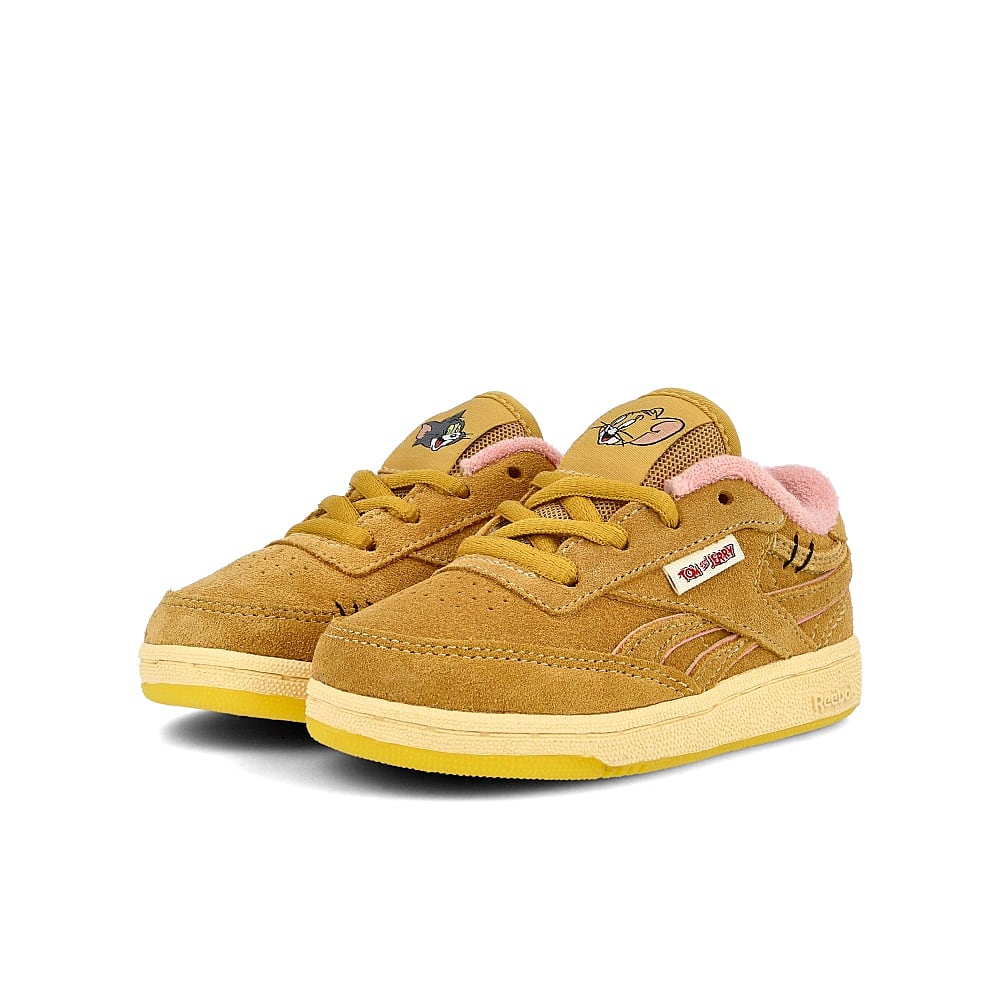 Reebok Tom & Jerry x Reebok Club C Revenge MU Infants Bold Brass-Bold Brass-Quiet Pink Sneakers Close Up | Overkill