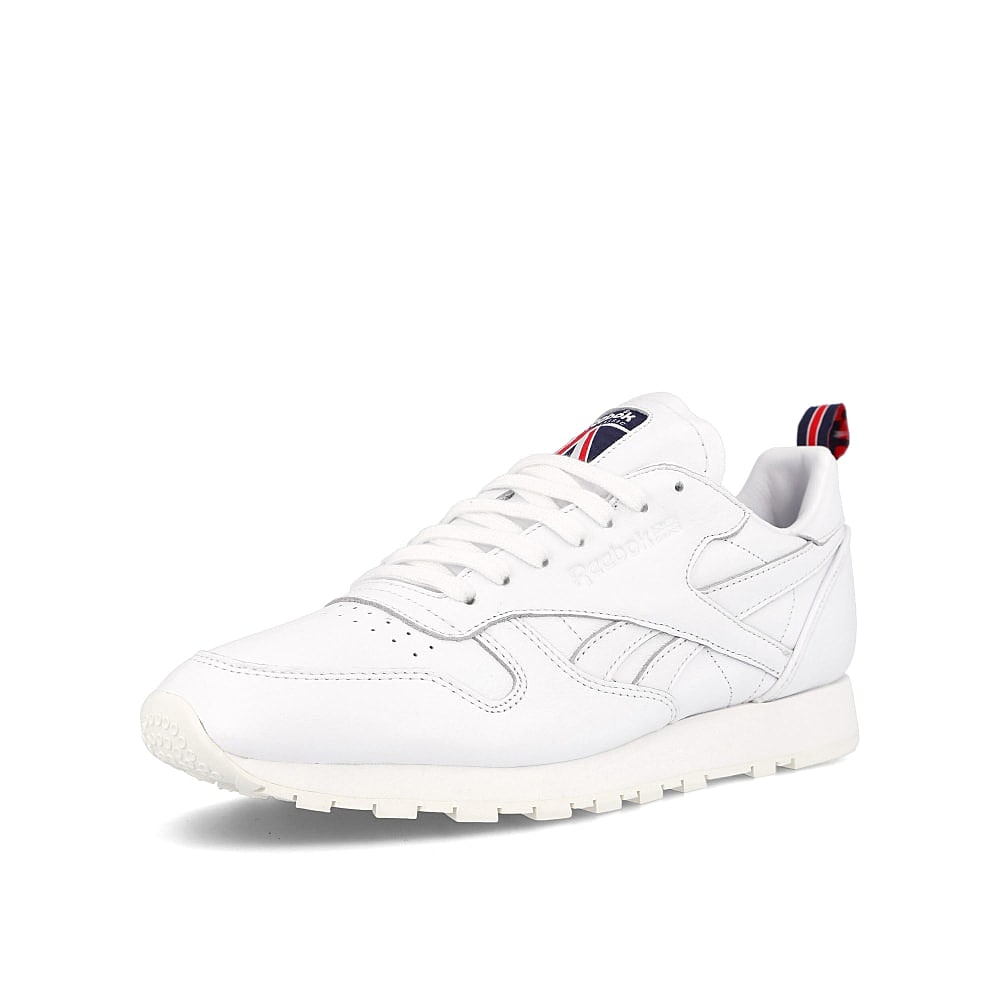 Reebok classic leather White-Chalk-Vector Navy Low Top Sneakers Close Up | Overkill