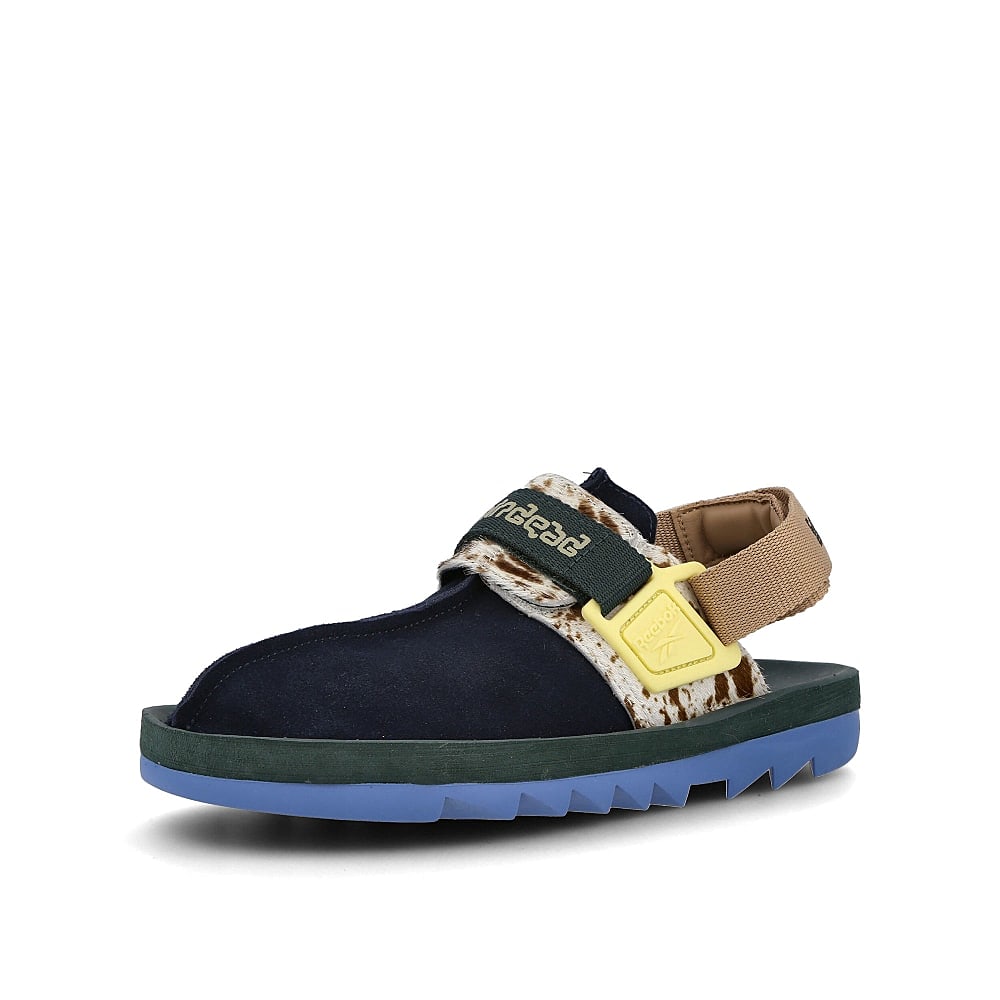 Reebok Brain Dead x Reebok Beatnik Collegiate Navy-Ivy Green-Shady Grey Slides, Sandals & Slippers Close Up | Overkill