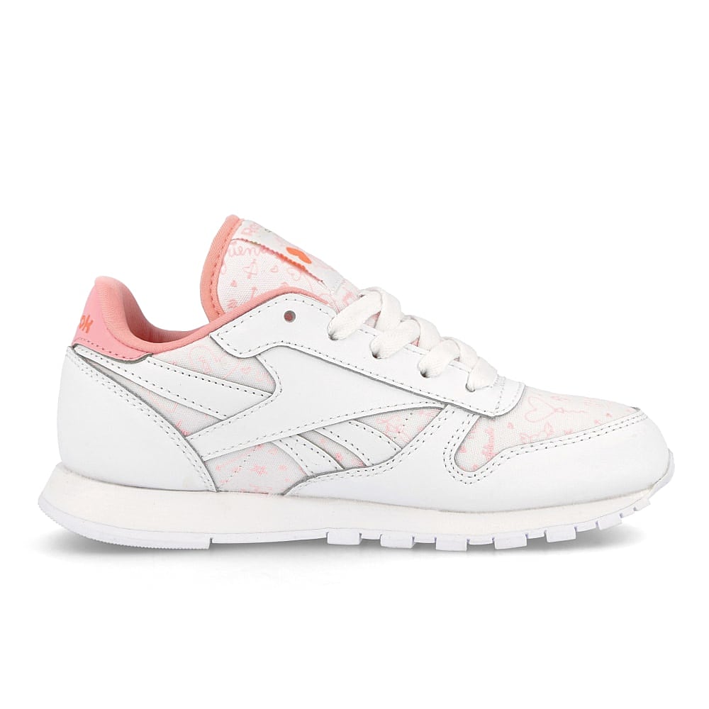 Reebok classic leather kids White-Pink Glow-Twisted Coral Low Top Sneakers Silhouette | Overkill