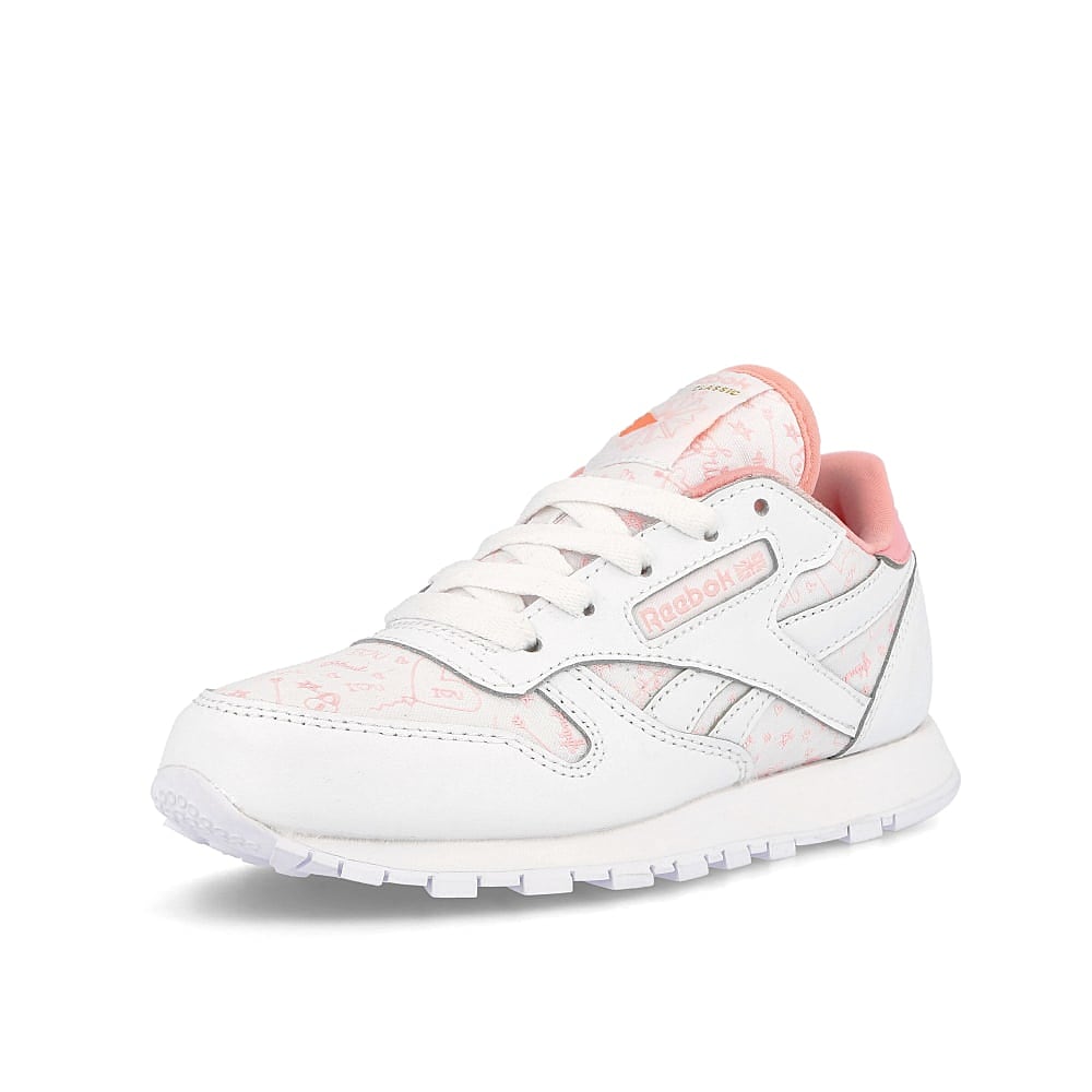 Reebok classic leather kids White-Pink Glow-Twisted Coral Low Top Sneakers Close Up | Overkill