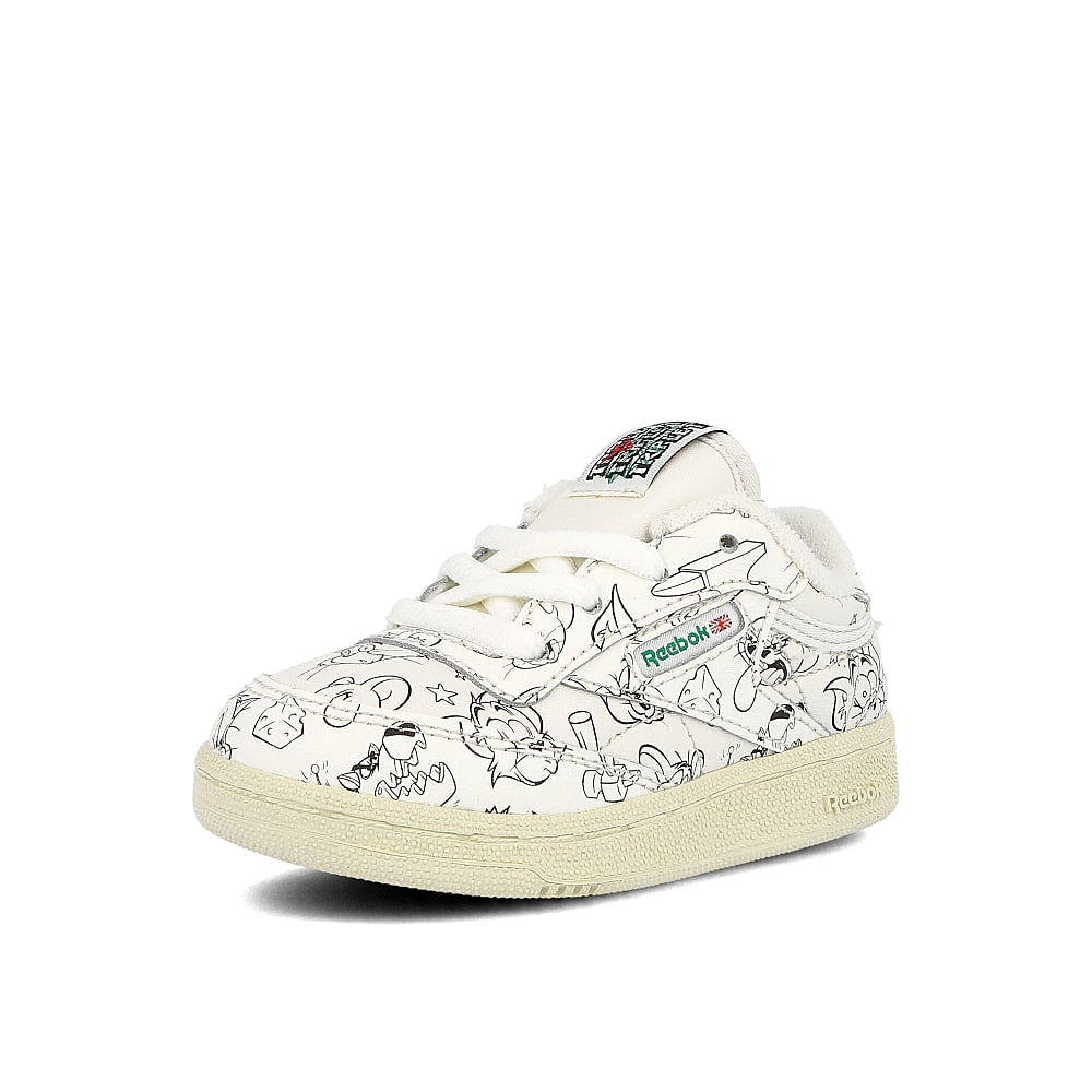 Reebok Tom & Jerry x Reebok Club C 85 MU Infants Chalk-Paper White-Glen Green Sneakers Close Up | Overkill
