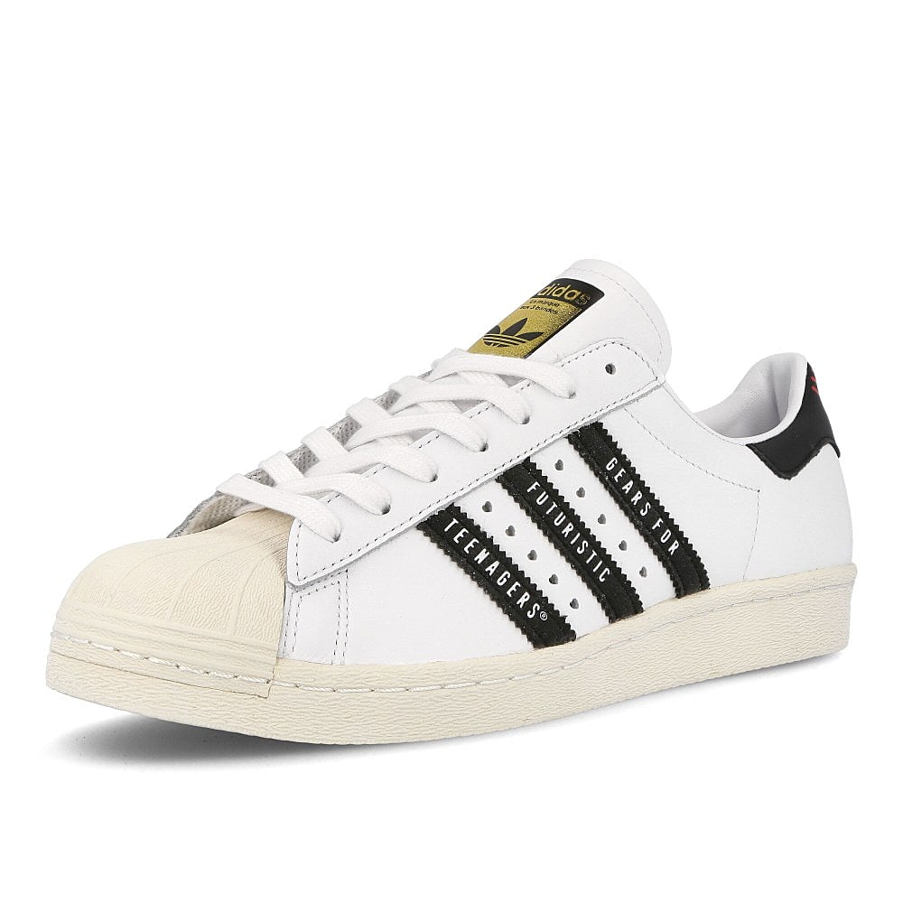 adidas Pharrell Williams x adidas Superstars 80s Human Made Footwear White-Core Black-Off White Sneakers Close Up | Overkill