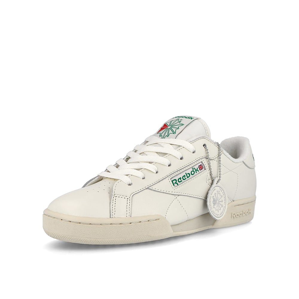Reebok npc uk ii Chalk / Alabaster / Glen Green Low Top Sneakers Close Up | Overkill