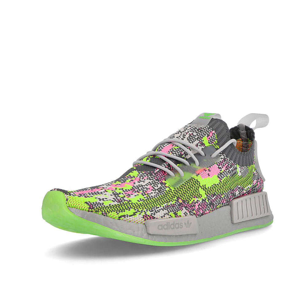 adidas nmd r1 primeknit Grey-Grey-Hyper Pop Sneakers Close Up | Overkill