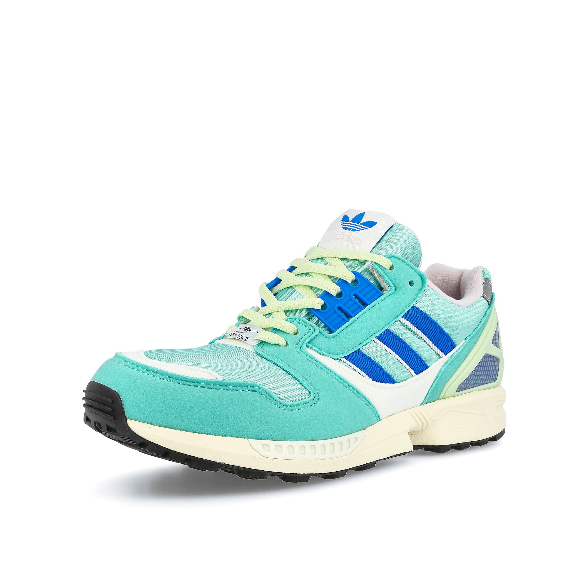 adidas zx 8000 Almost Lime / Ecru Tint / Blue Rush Low Top Sneakers Close Up | Overkill