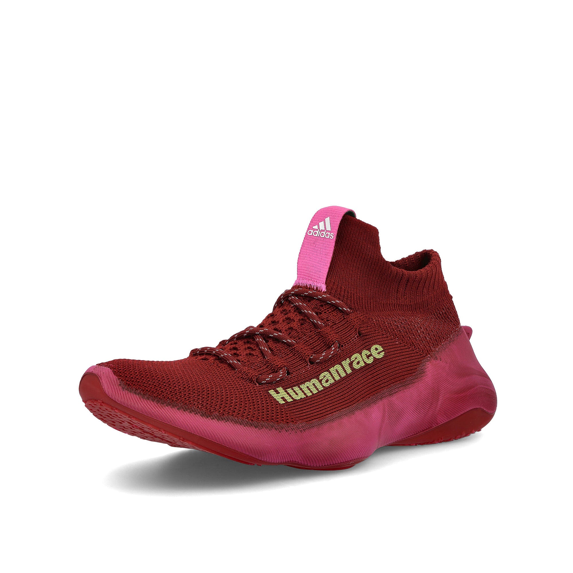 adidas Pharrell Williams x adidas Humanrace Sichona Collegiate Burgundy-Screaming Pink-Signal Green Sneakers Close Up | Overkill