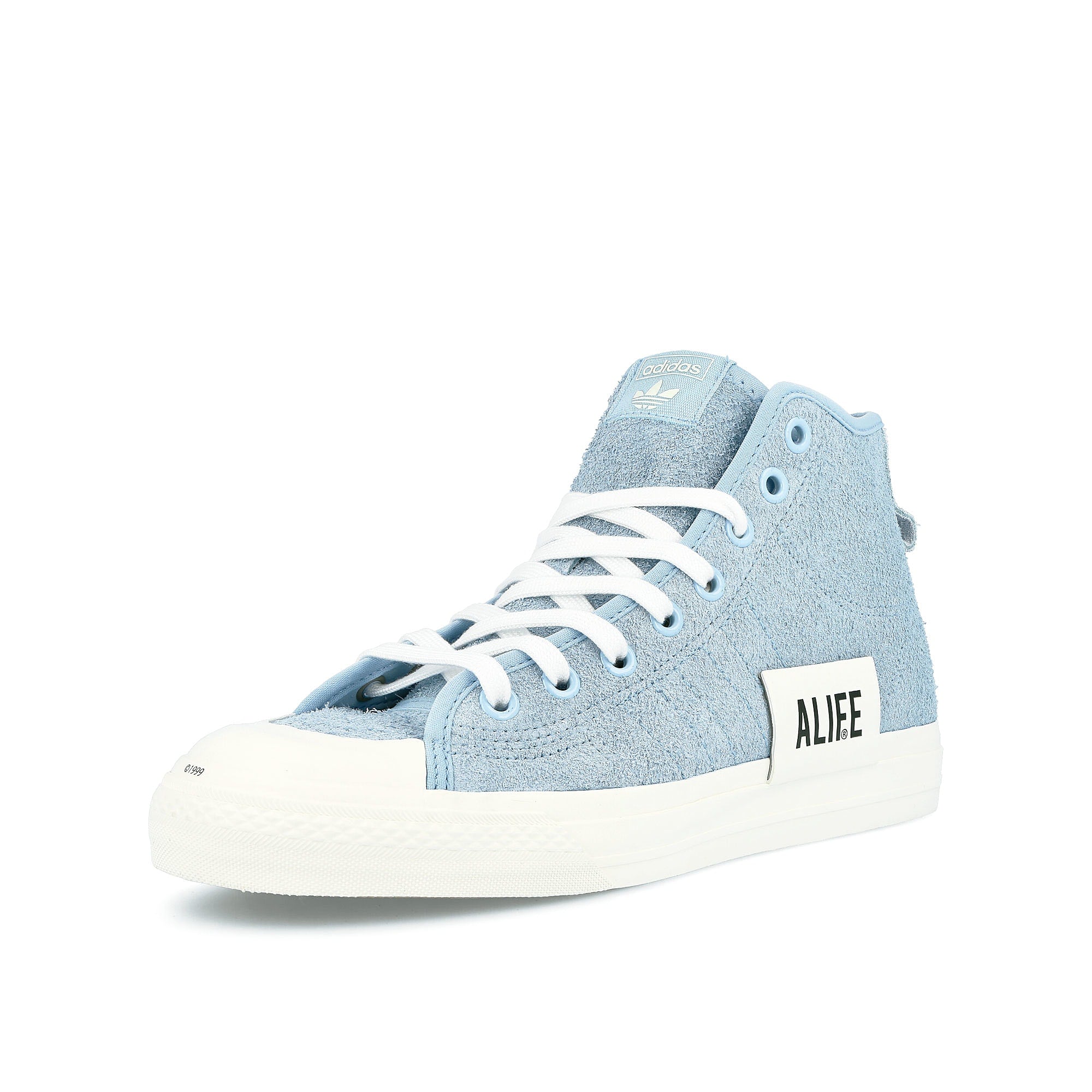 adidas Alife x adidas Nizza Hi Clear Sky-Clear Sky-Off White Sneakers Close Up | Overkill