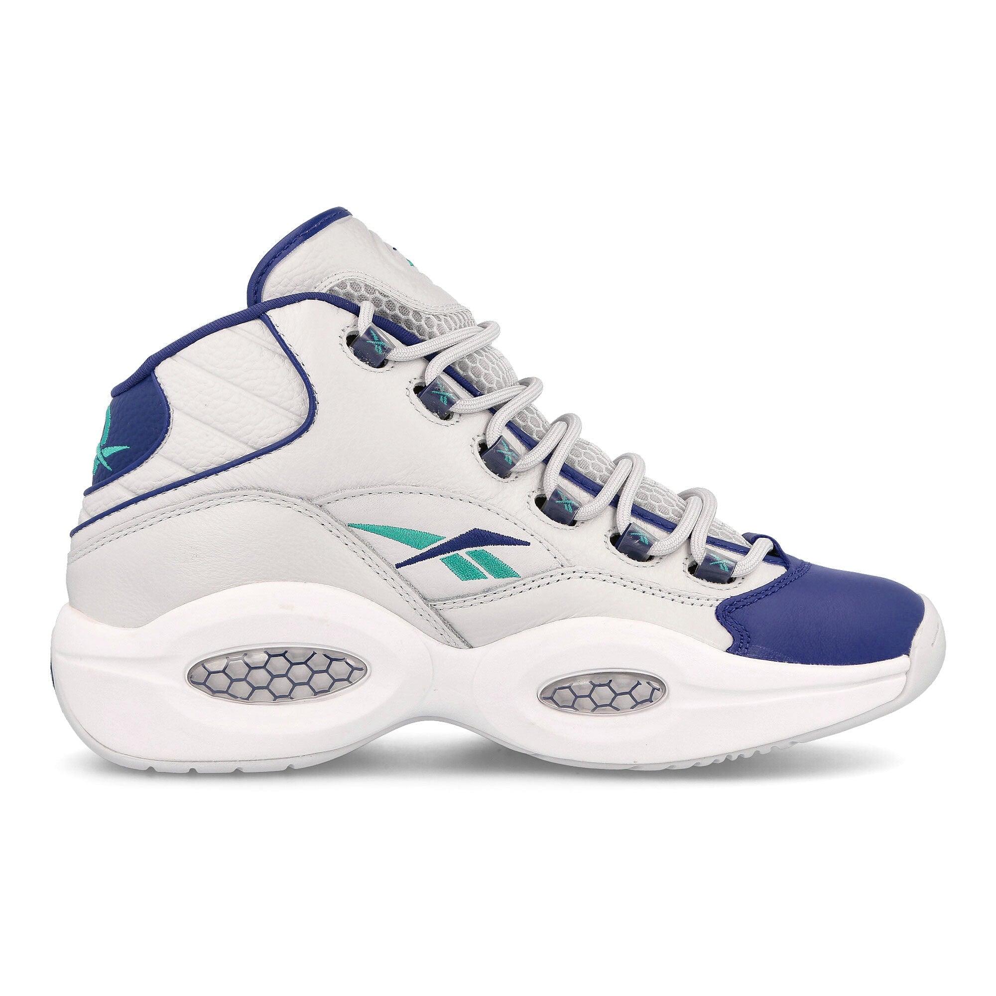 Reebok question mid Cold Grey-Bold Purple-Classic Teal Sneakers Silhouette | Overkill