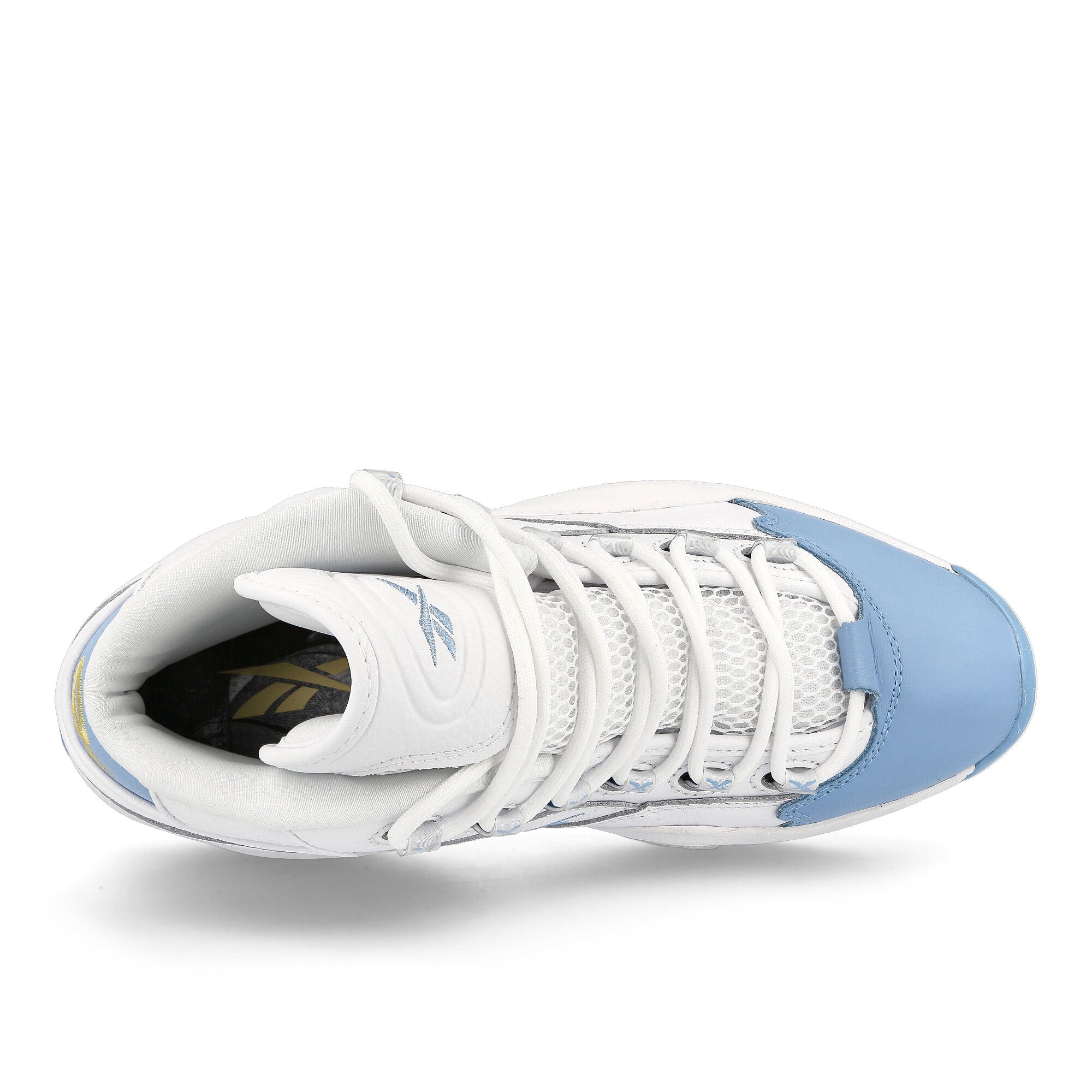 Reebok Question Mid Cloud White-Fluid Blue-Toxic Yellow Mid Top Sneakers Detailfoto | Overkill
