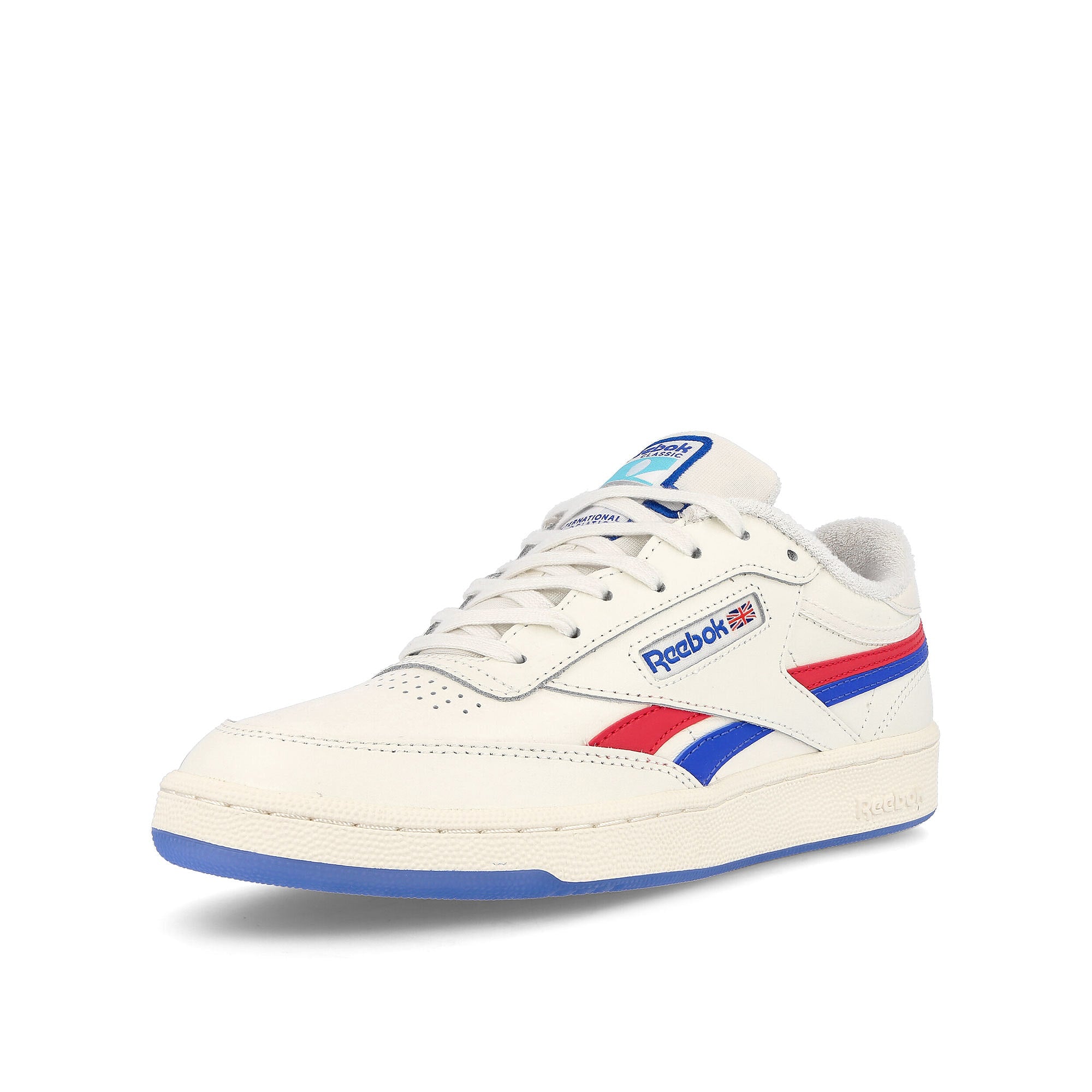 Reebok club c revenge Chalk-Vector Red-Court Blue Sneakers Close Up | Overkill
