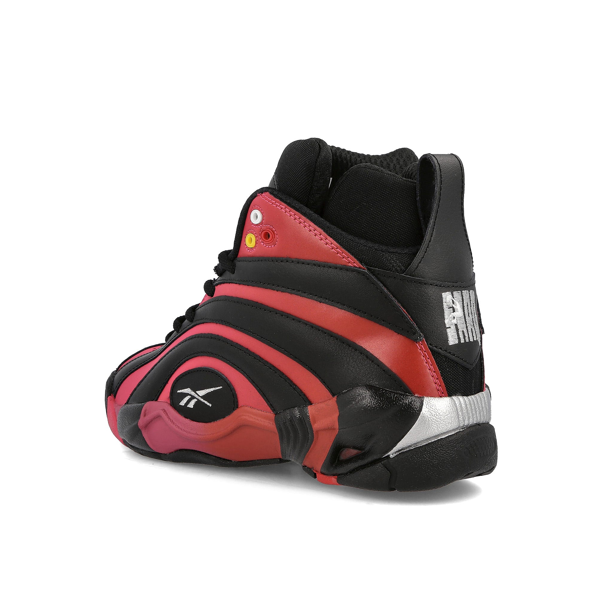 Reebok shaqnosis Semi Pursuit Pink-Flash Red-Black Sneakers Close Up | Overkill