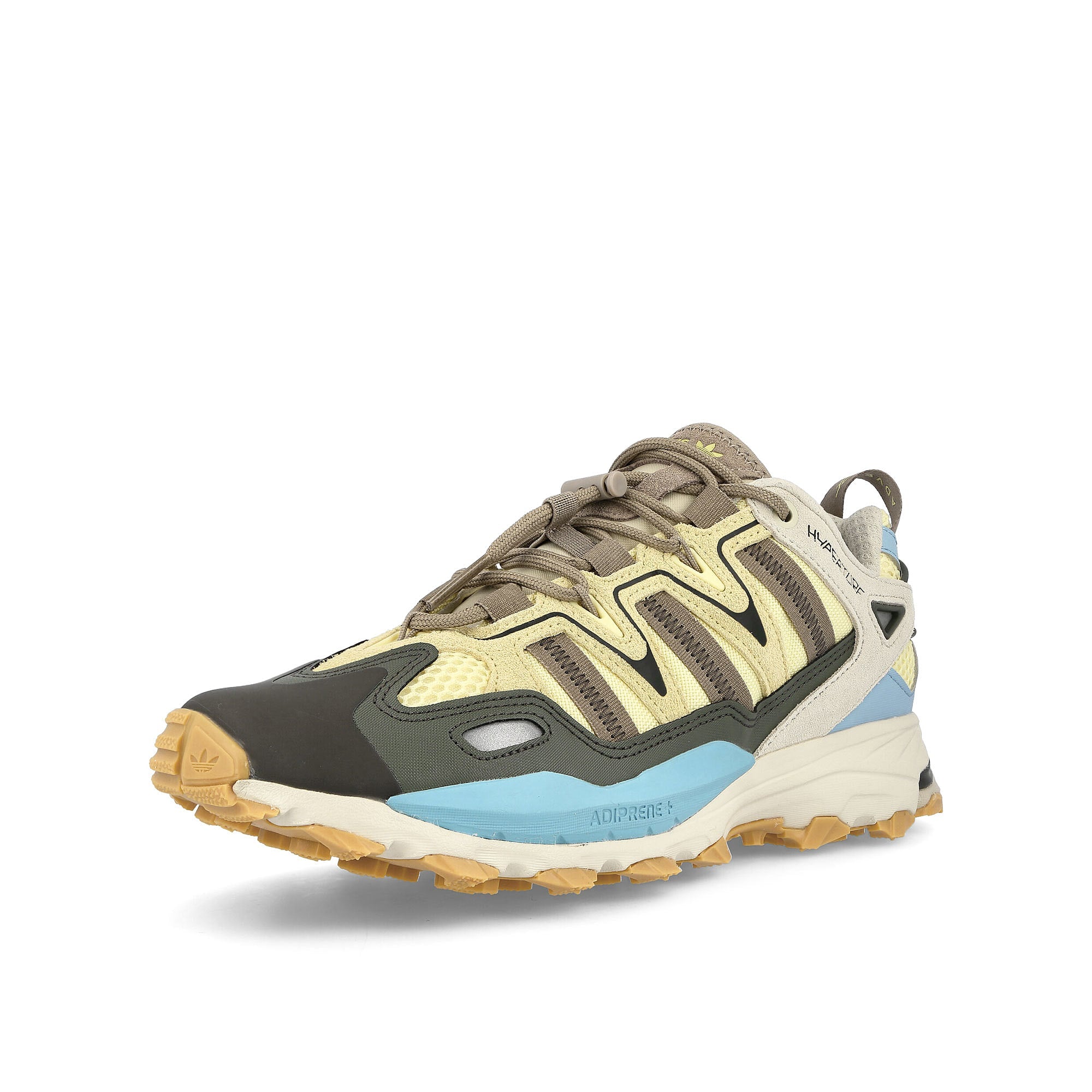 adidas Hyperturf Almost Yellow-Clear Blue-Shadow Olive Sneakers Close Up | Overkill