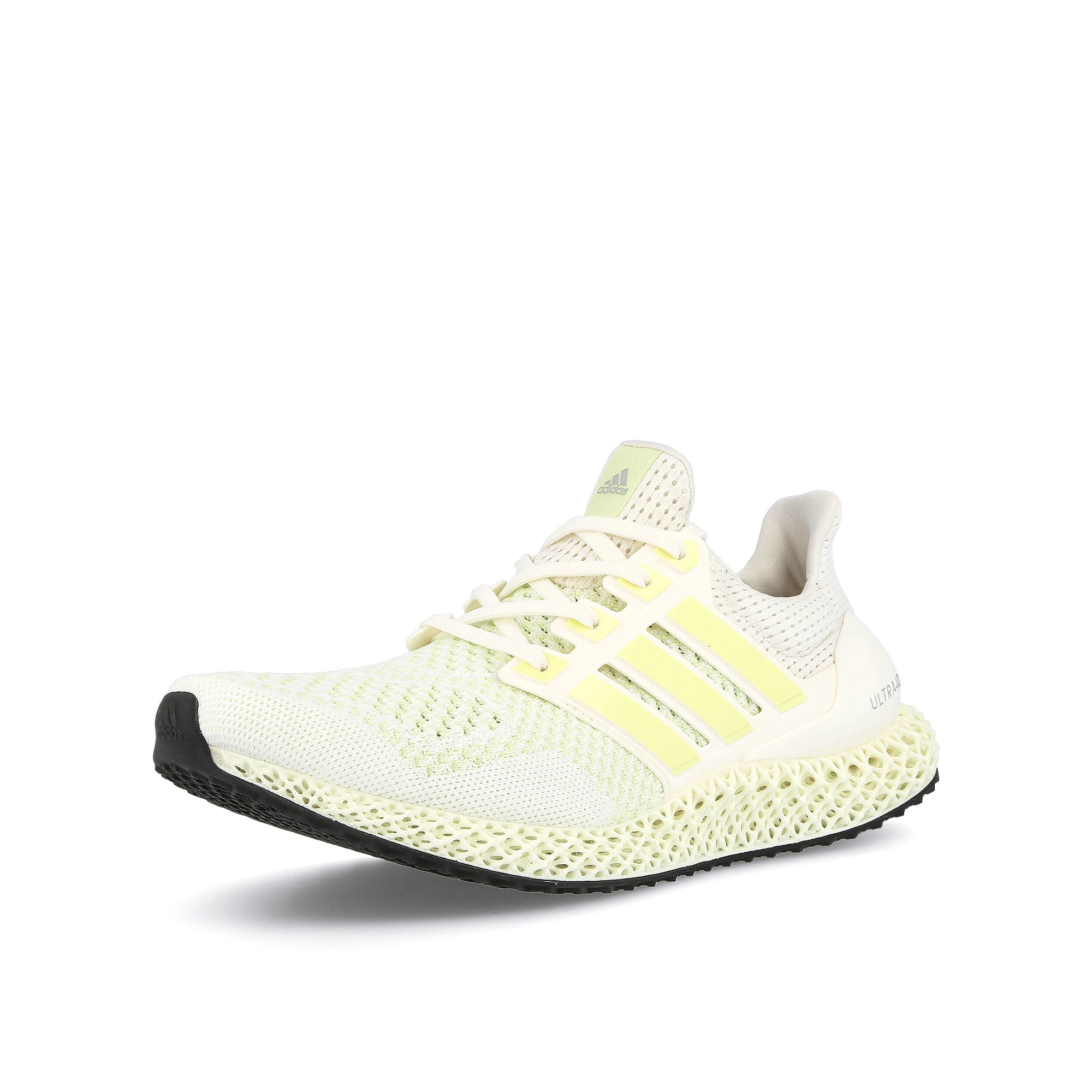 adidas ultra4d Core White-Almost Lime-Silver Metallic Sneakers Close Up | Overkill