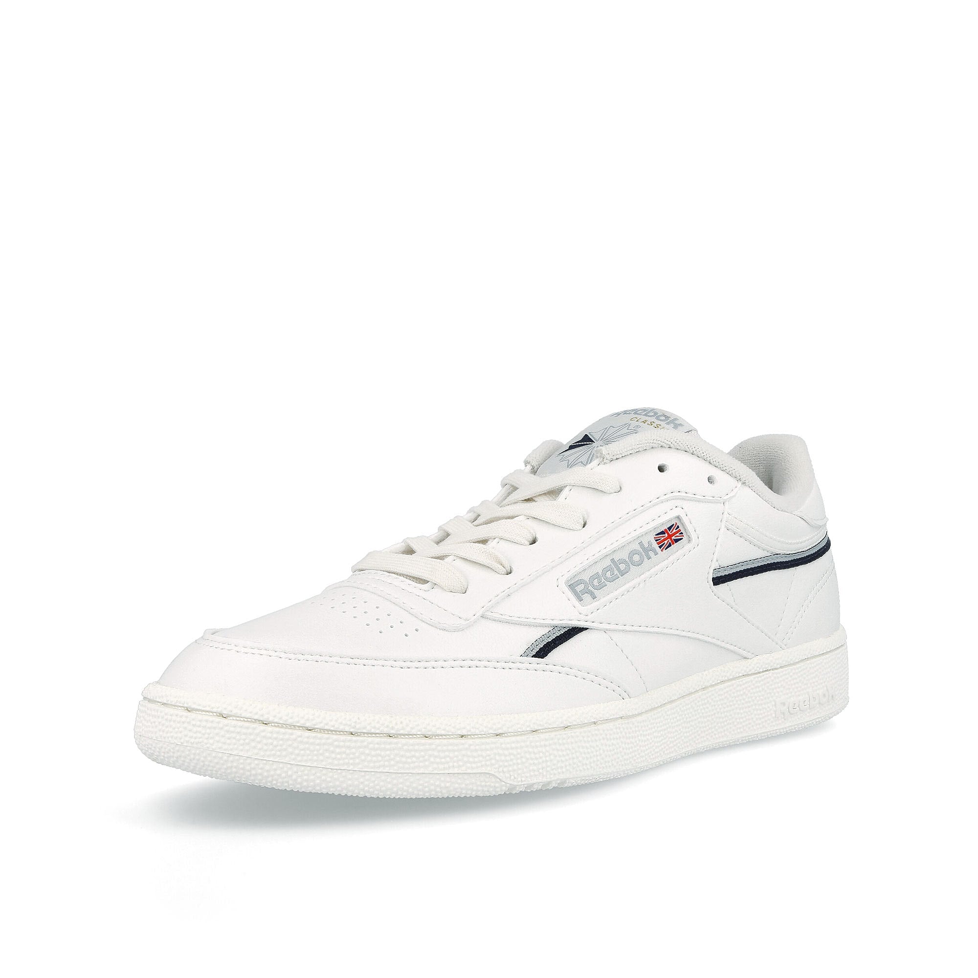 Reebok club c 85 vegan Chalk / Gable Grey / Vector Navy Low Top Sneakers Close Up | Overkill