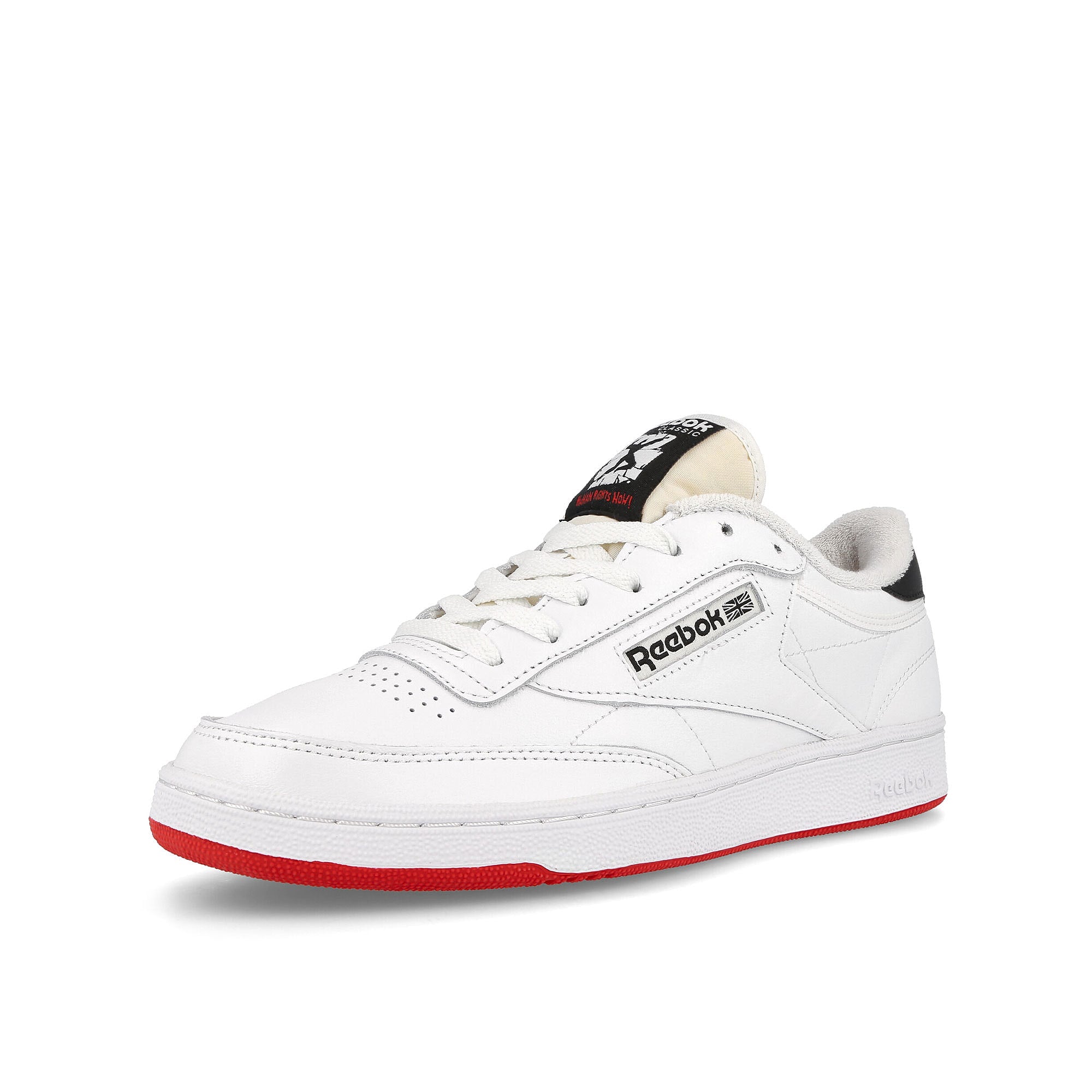 Reebok club c 85 human rights now Footwear White-Chalk White-Vector Red Low Top Sneakers Close Up | Overkill