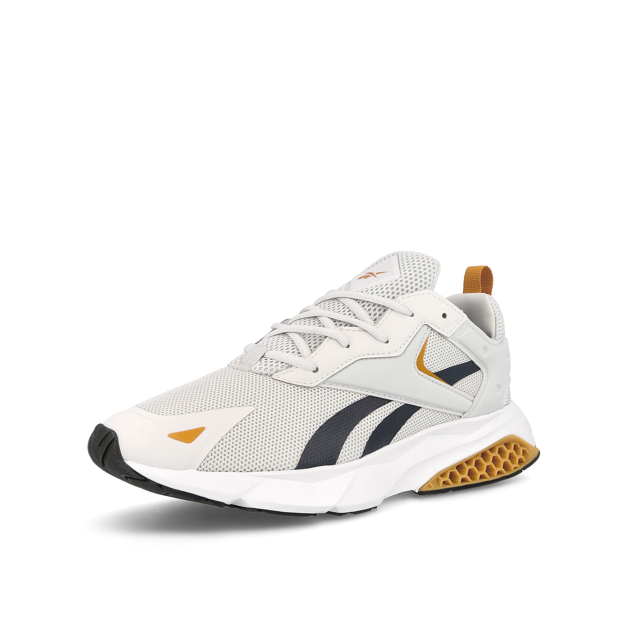 Reebok Hexalite Legacy Pure Grey-Vector Navy-Bright Ochre Low Top Sneakers Close Up | Overkill
