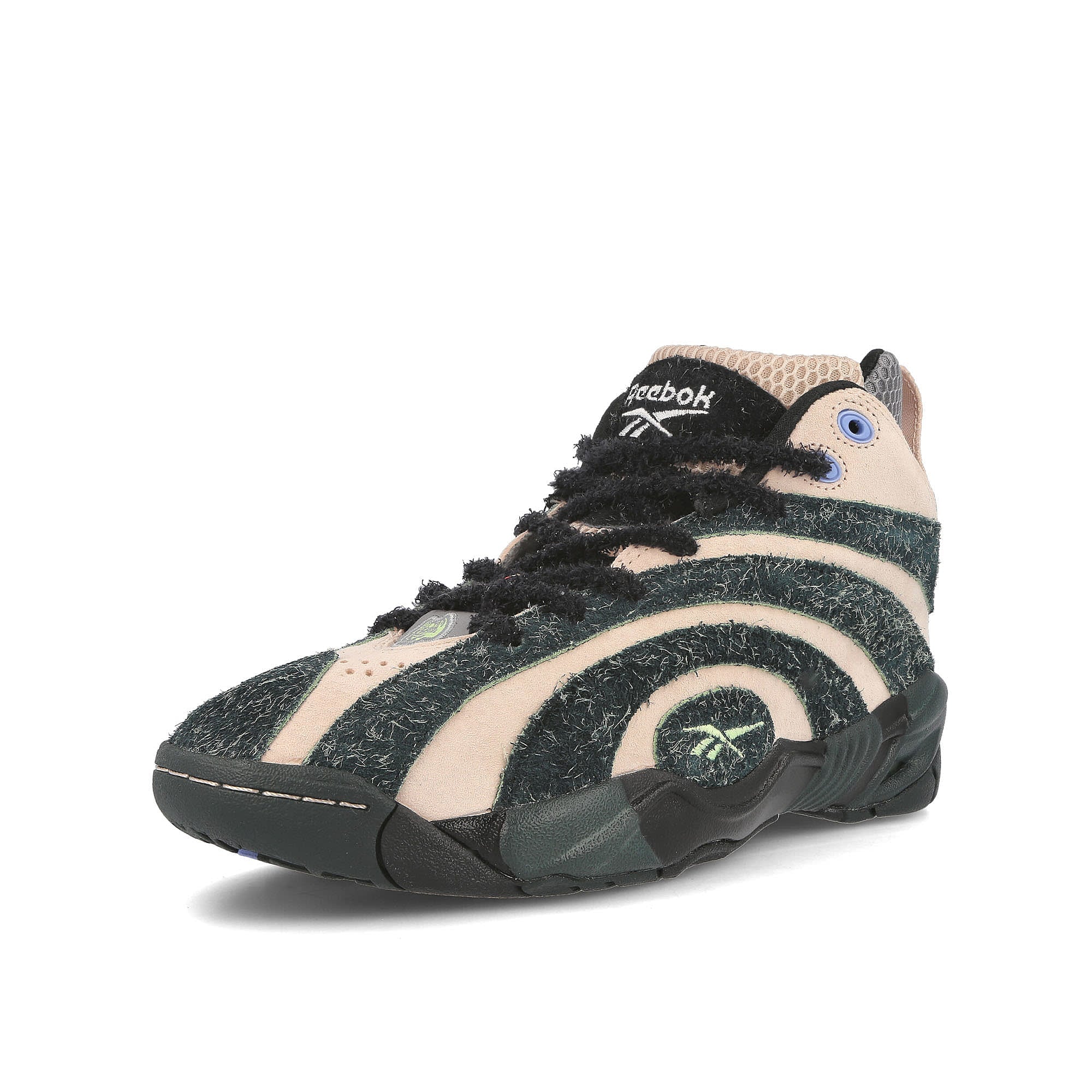 Reebok Shaqnosis SOFECR-CBLACK-DRKFOR High Top Sneakers Close Up | Overkill
