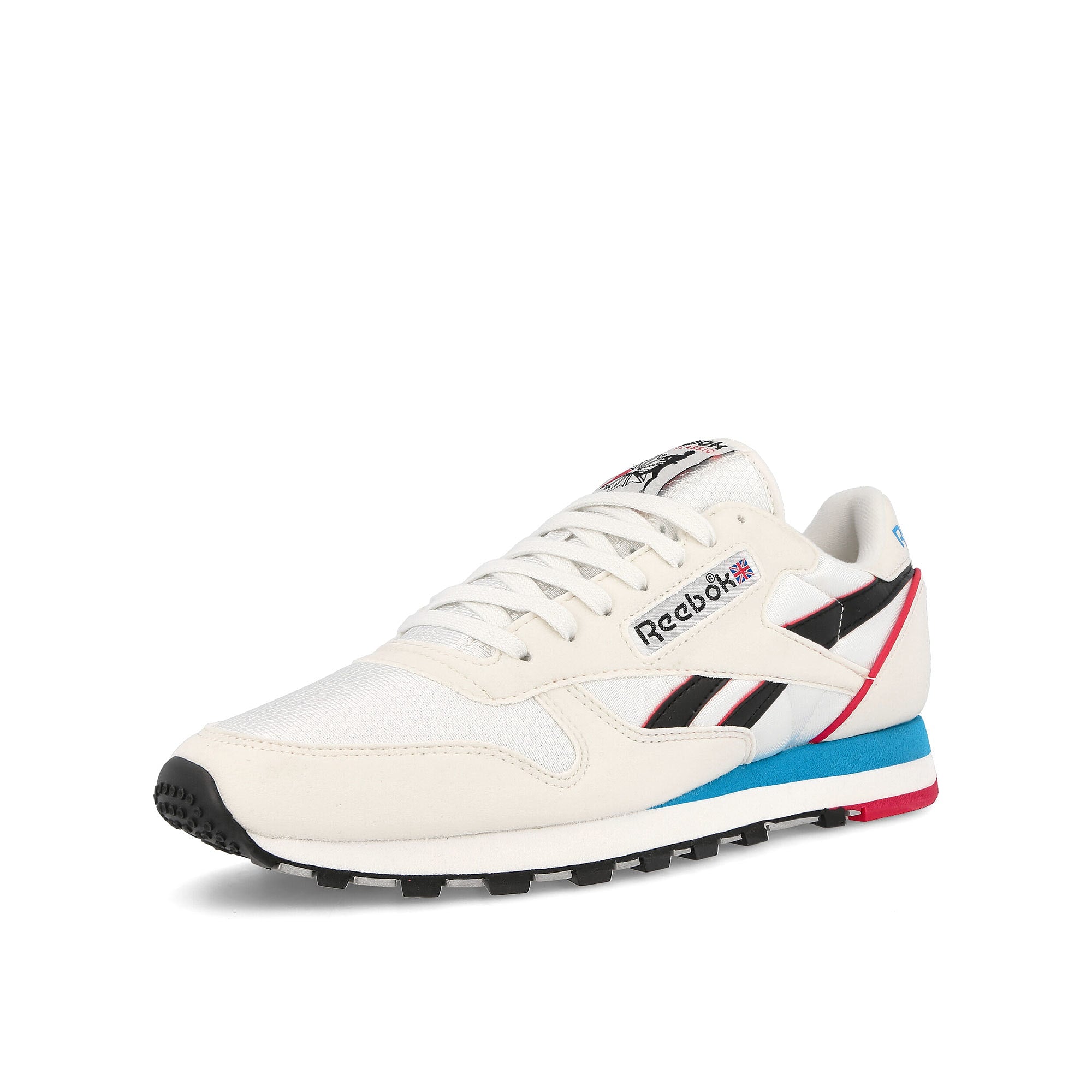 Reebok Classic Leather Chalk / Core Black / Always Blue Low Top Sneakers Close Up | Overkill