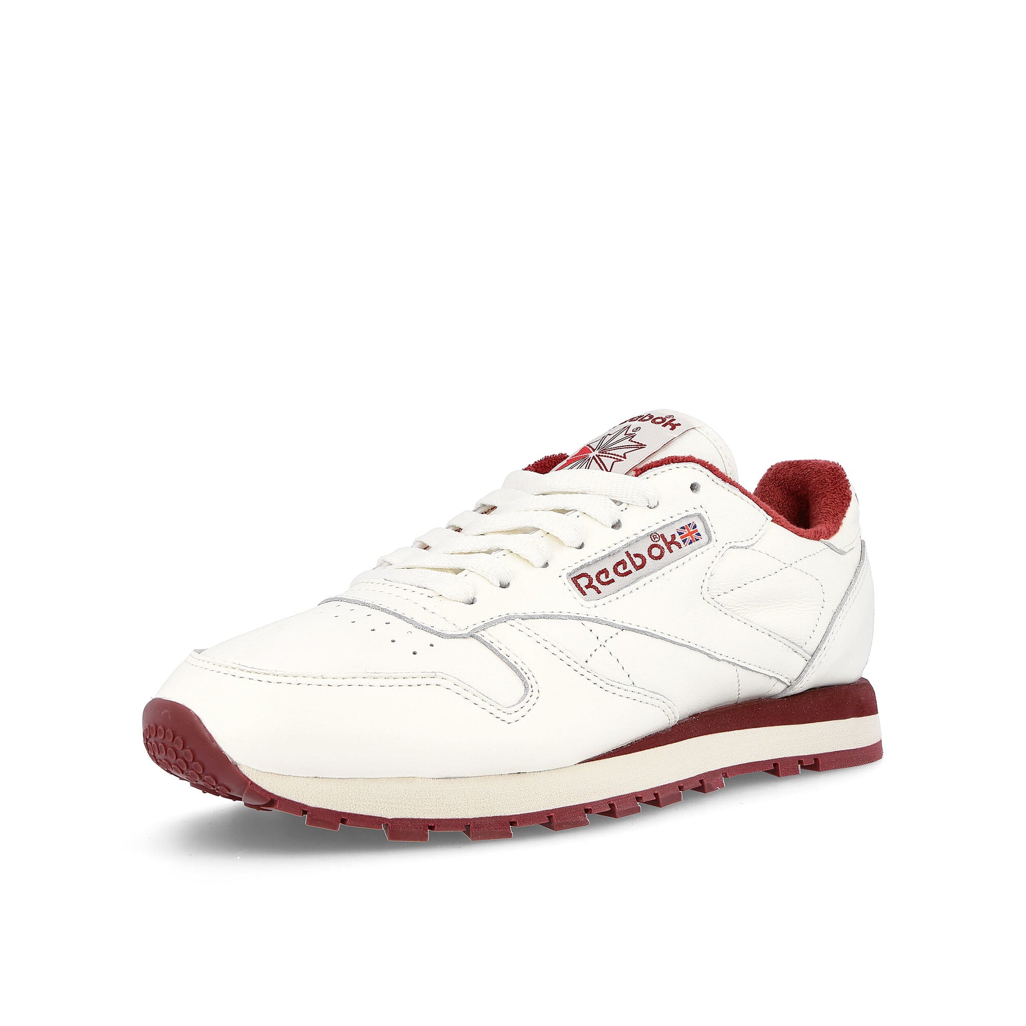 Reebok classic leather Chalk-Classic Burgundy-Vector Red Low Top Sneakers Close Up | Overkill