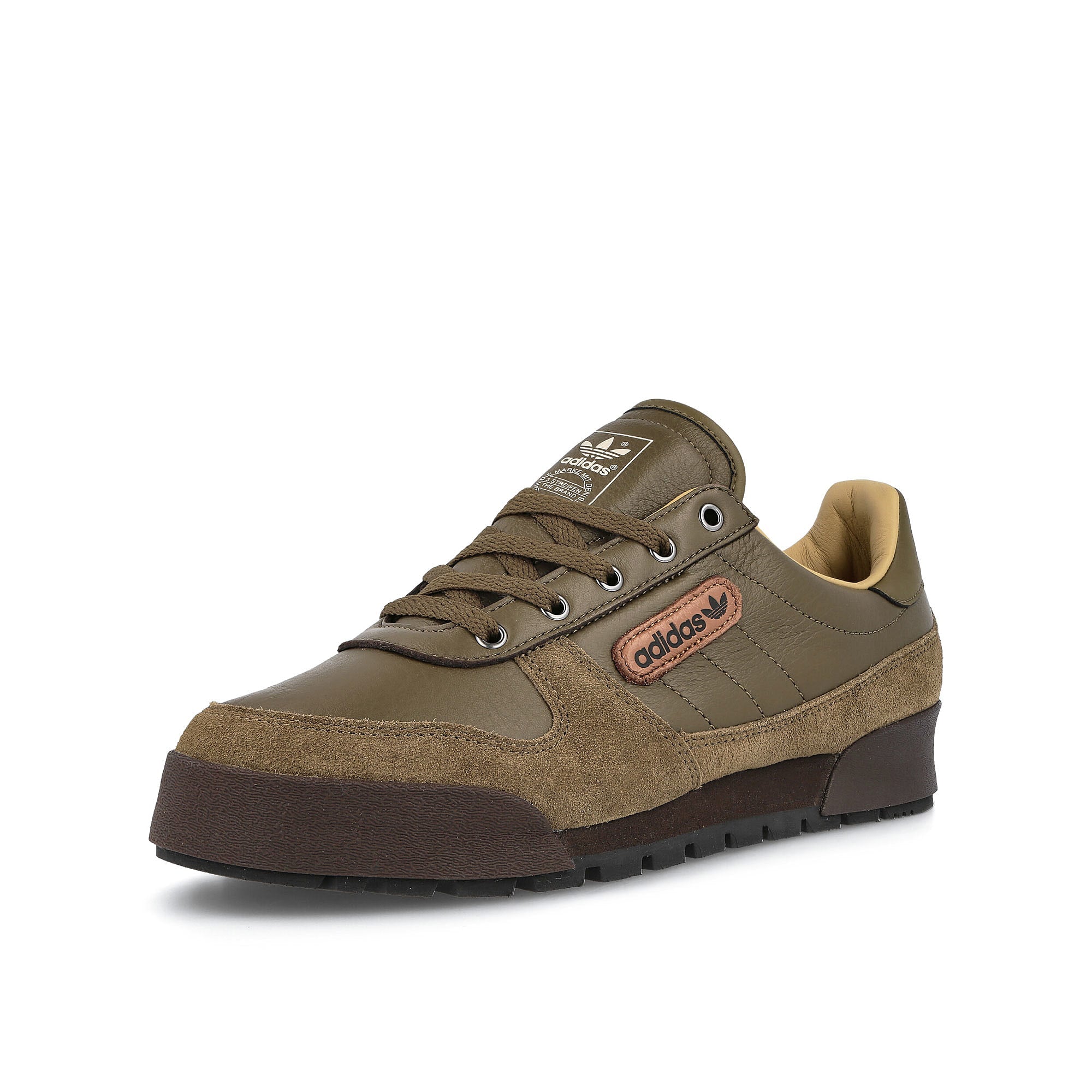 adidas spzl carnforth Trace Olive-Golden Beige-Dark Brown Sneakers Close Up | Overkill