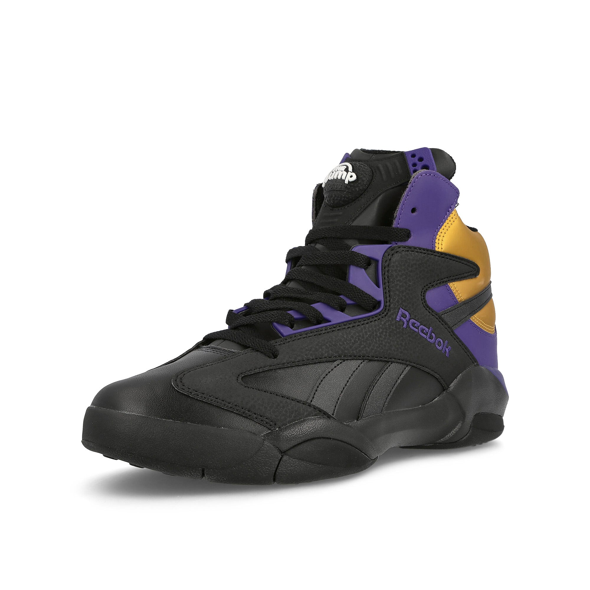 Reebok Shaq Attaq Core Black / Bold Purple / Collegiate Gold Sneakers Close Up | Overkill