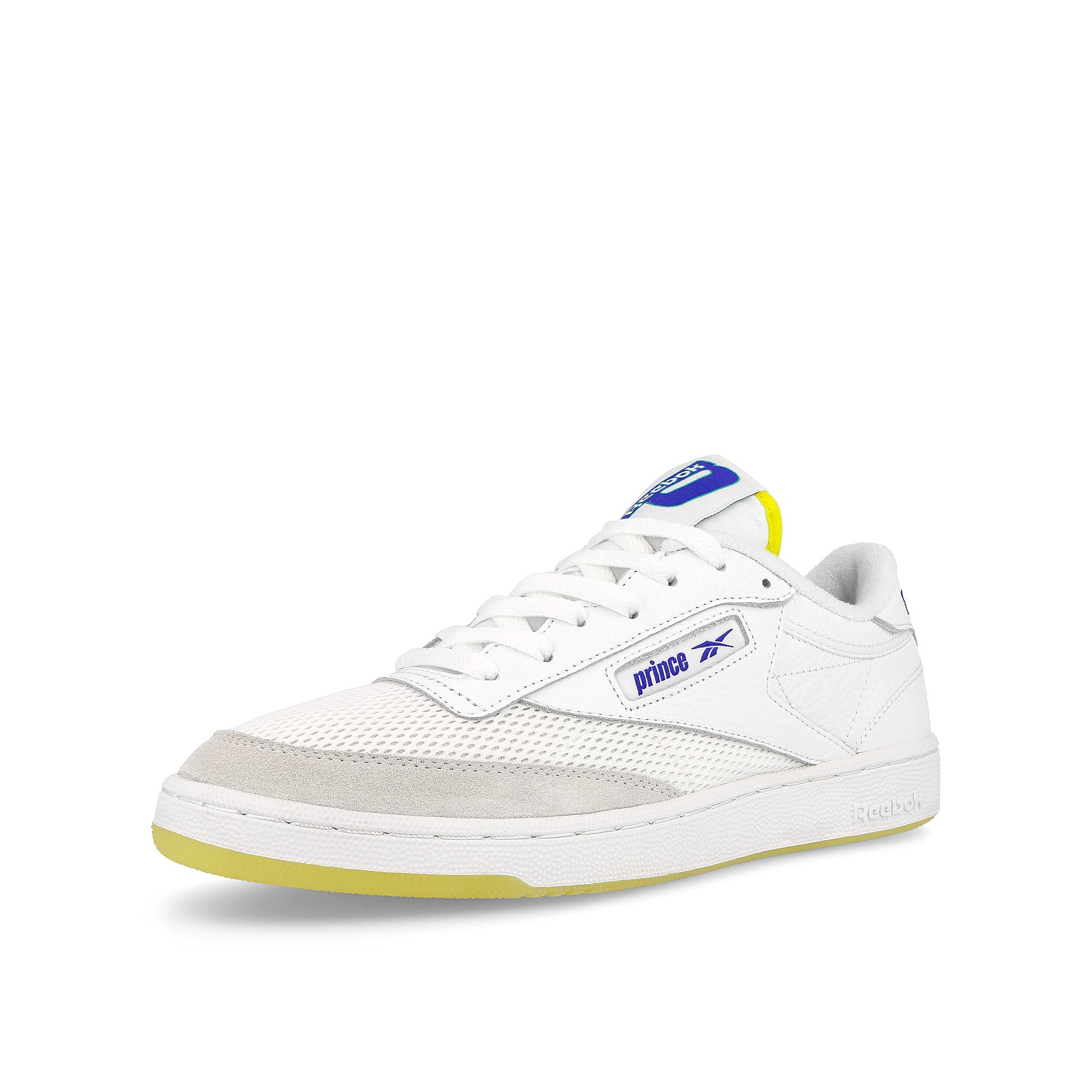 Reebok Prince x Reebok Club C 85 Footwear White-Stinger Yellow-Bright Cobalt Sneakers Close Up | Overkill