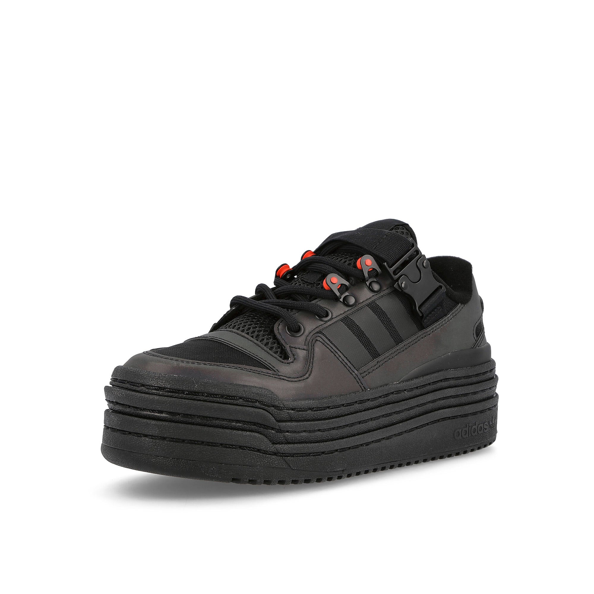 adidas wmns triple platforum low Core Black-Core Black-Solar Red Sneakers Close Up | Overkill