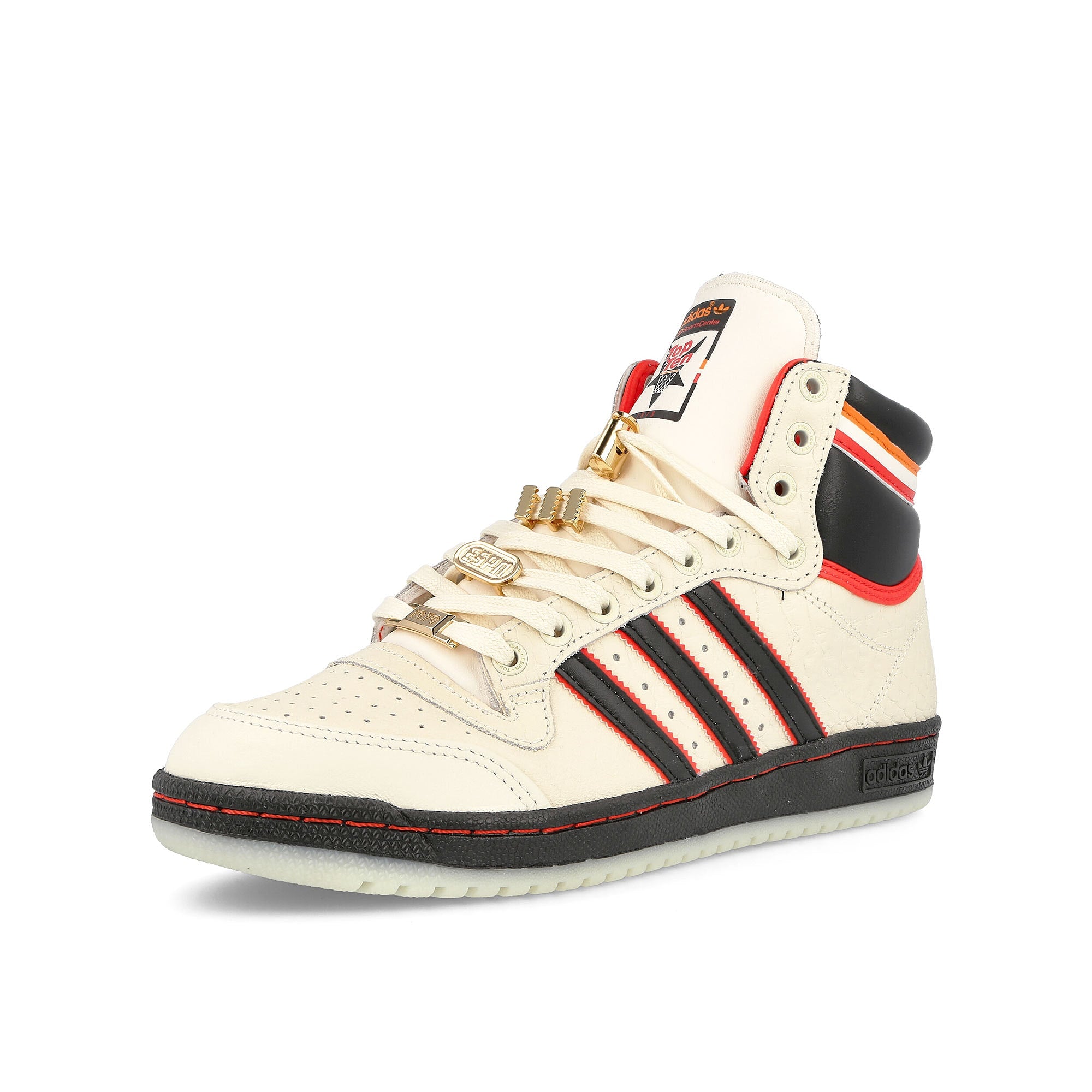 adidas ESPN x adidas Top Ten Hi Cream White-Core Black-Vivid Red Sneakers Close Up | Overkill