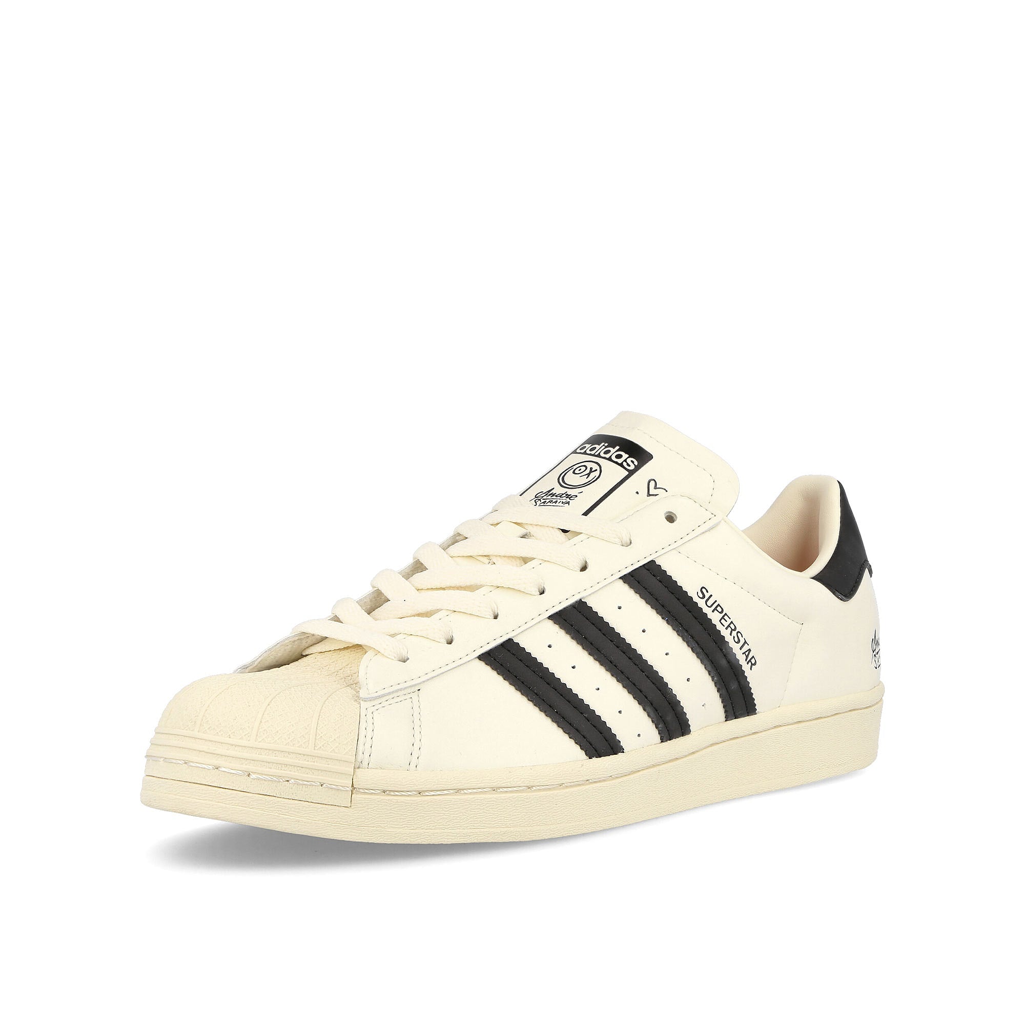 adidas Andre Saraiva x adidas Superstar Cream White-Cream White-Core Black Sneakers Close Up | Overkill