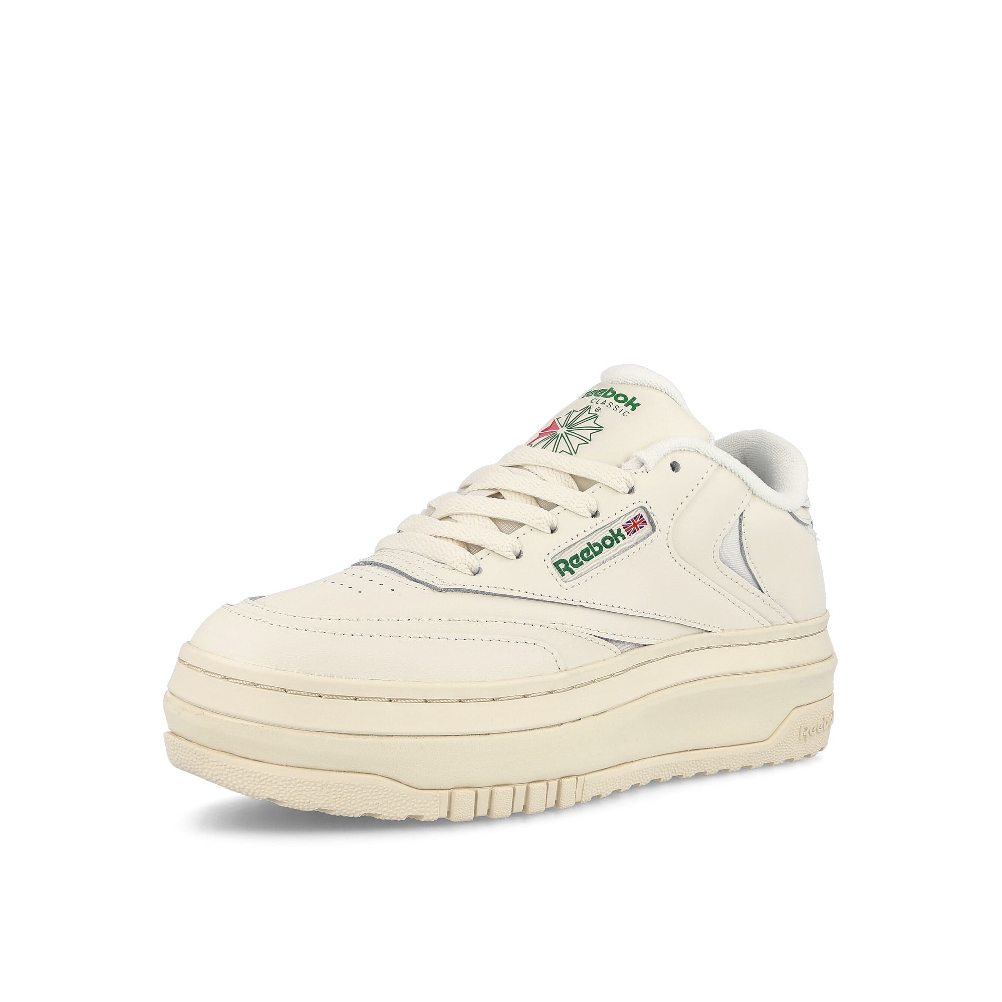 Reebok Club C Extra Chalk-Chalk-Glen Green Low Top Sneakers Close Up | Overkill