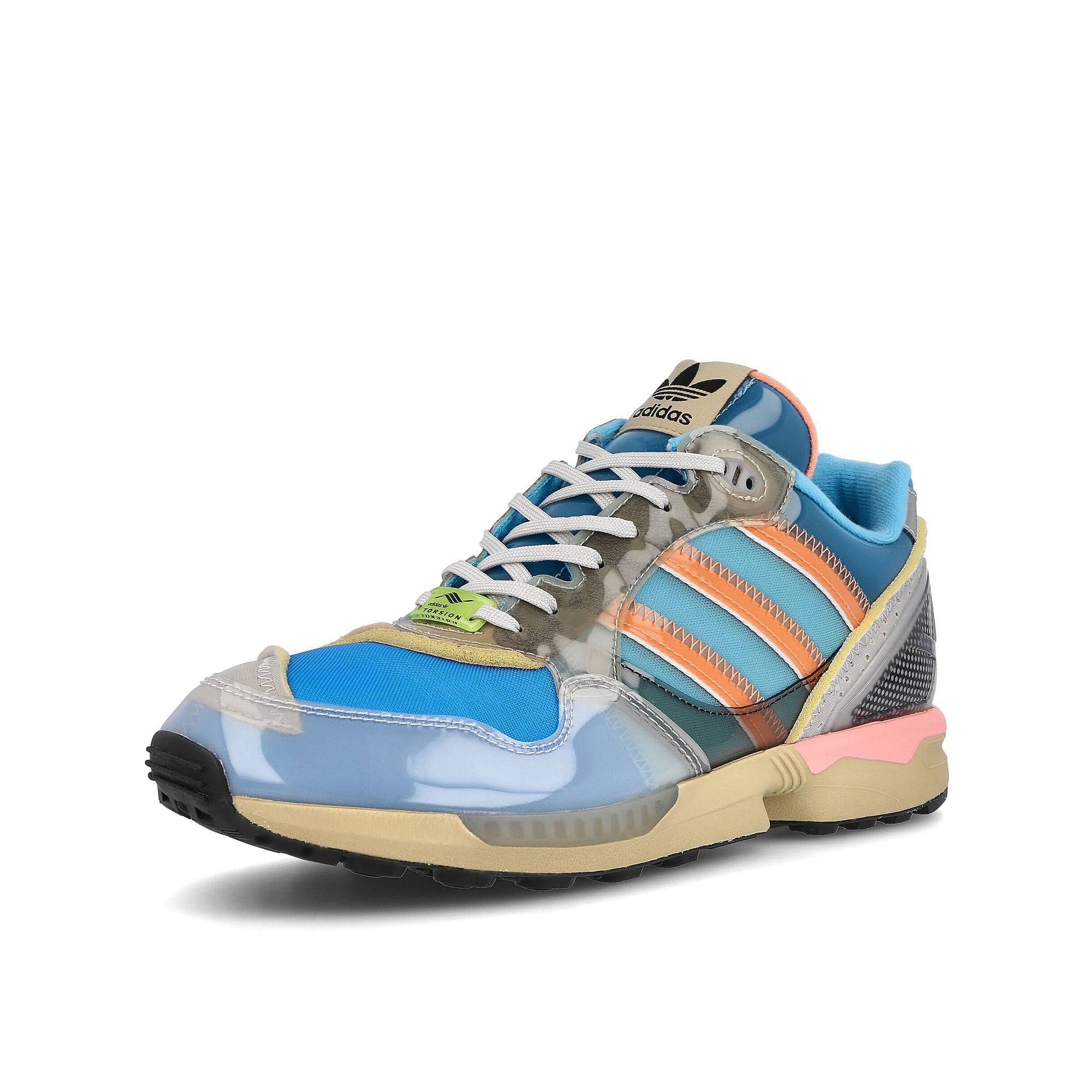 adidas xz 0006 zx inside out Bright Cyan-Chalk Coral-Stone Khaki Low Top Sneakers Close Up | Overkill