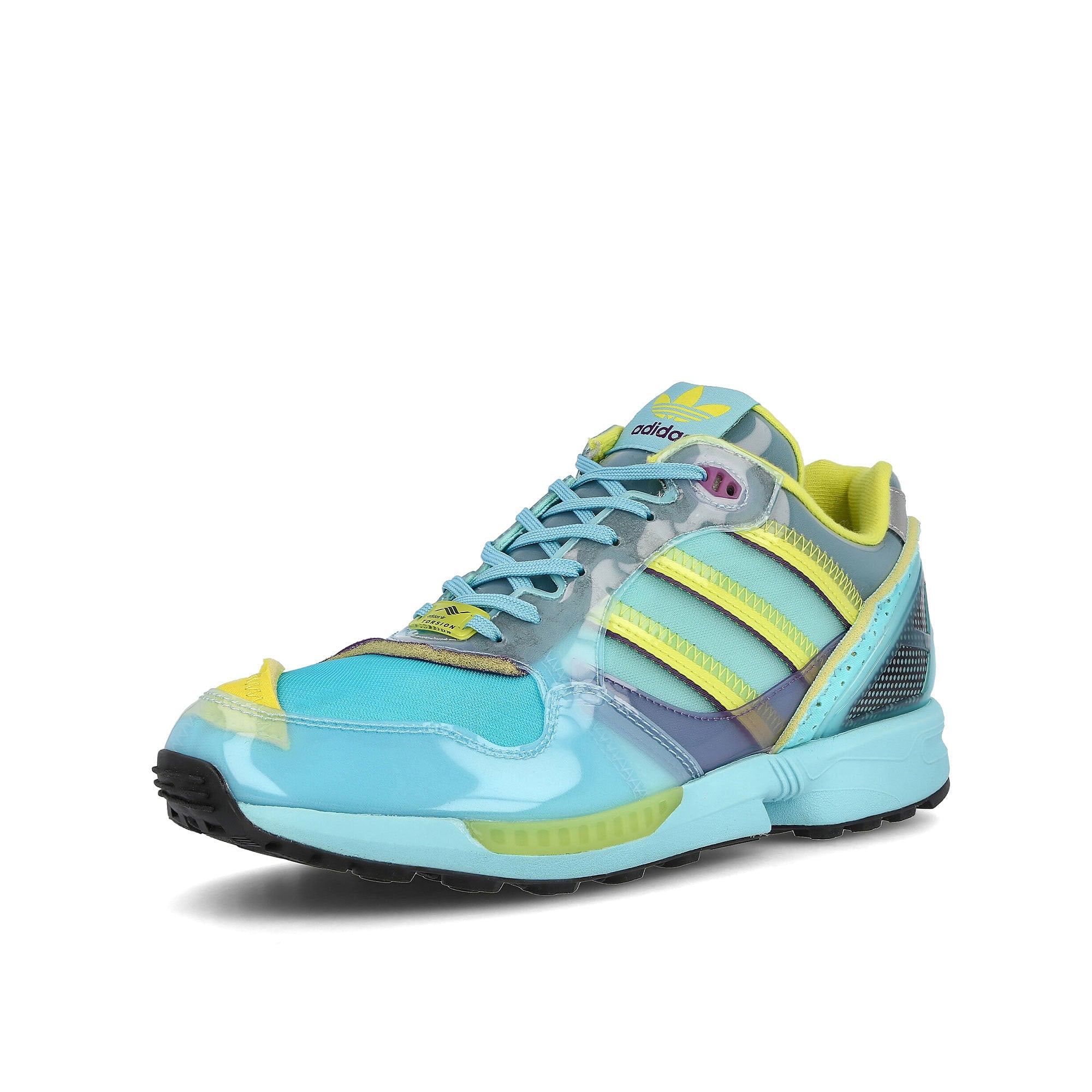 adidas xz 0006 zx inside out Clear Aqua-Light Aqua-Shock Yellow Low Top Sneakers Close Up | Overkill
