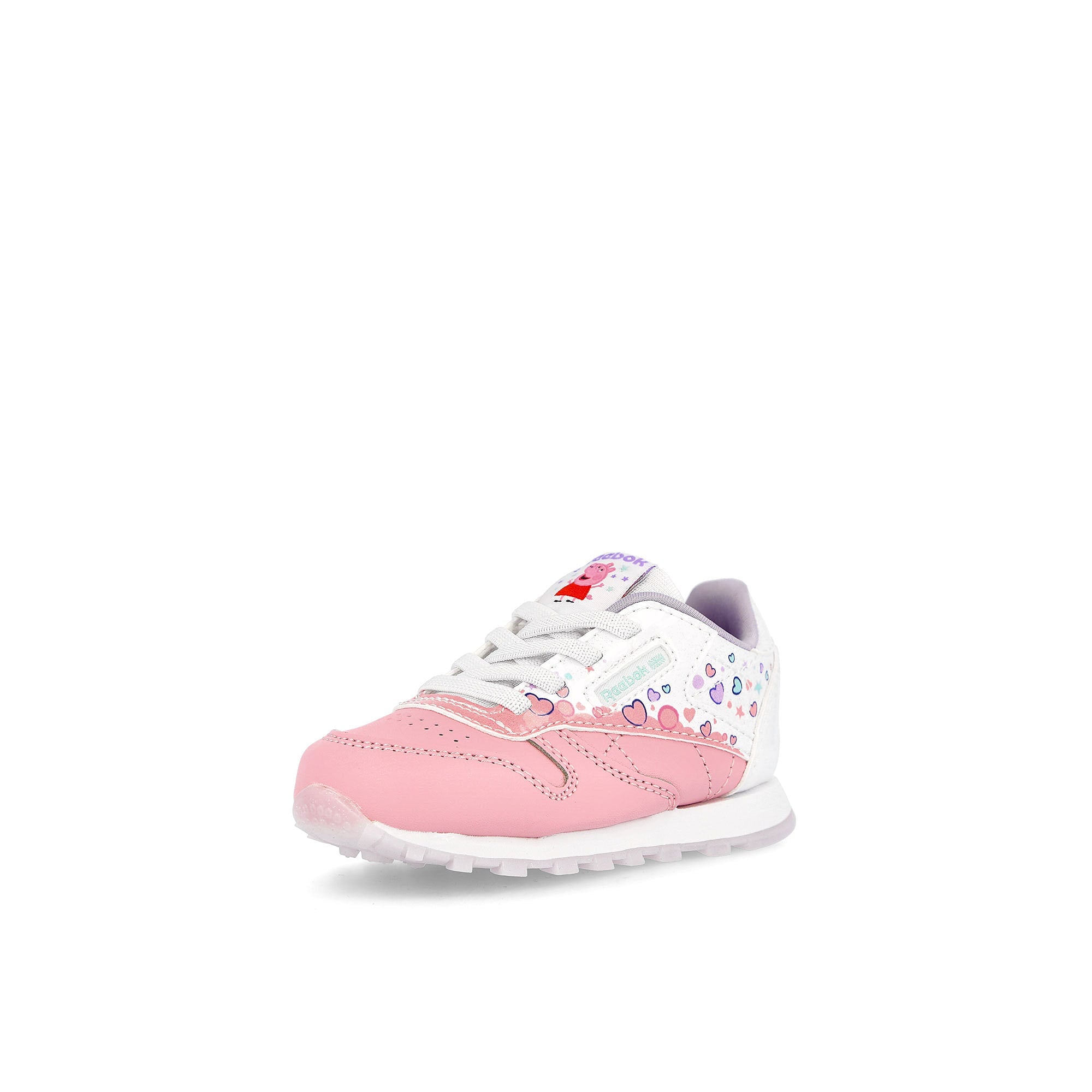Reebok Peppa Pig x Reebok Classic Leather Infants Light Pink / Footwear White / Purple Glow Detail view 1 | Overkill