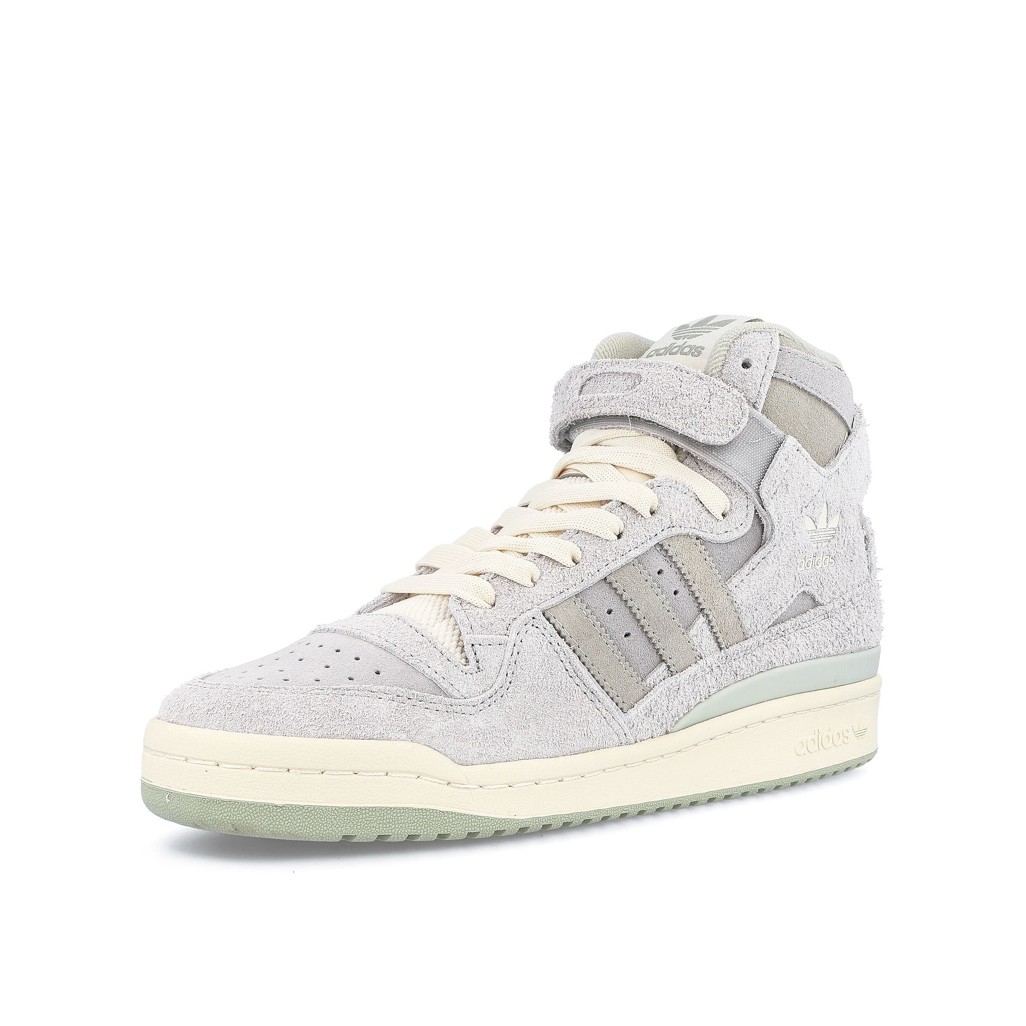adidas forum 84 hi Grey Two-Halo Green-Off White Sneakers Close Up | Overkill