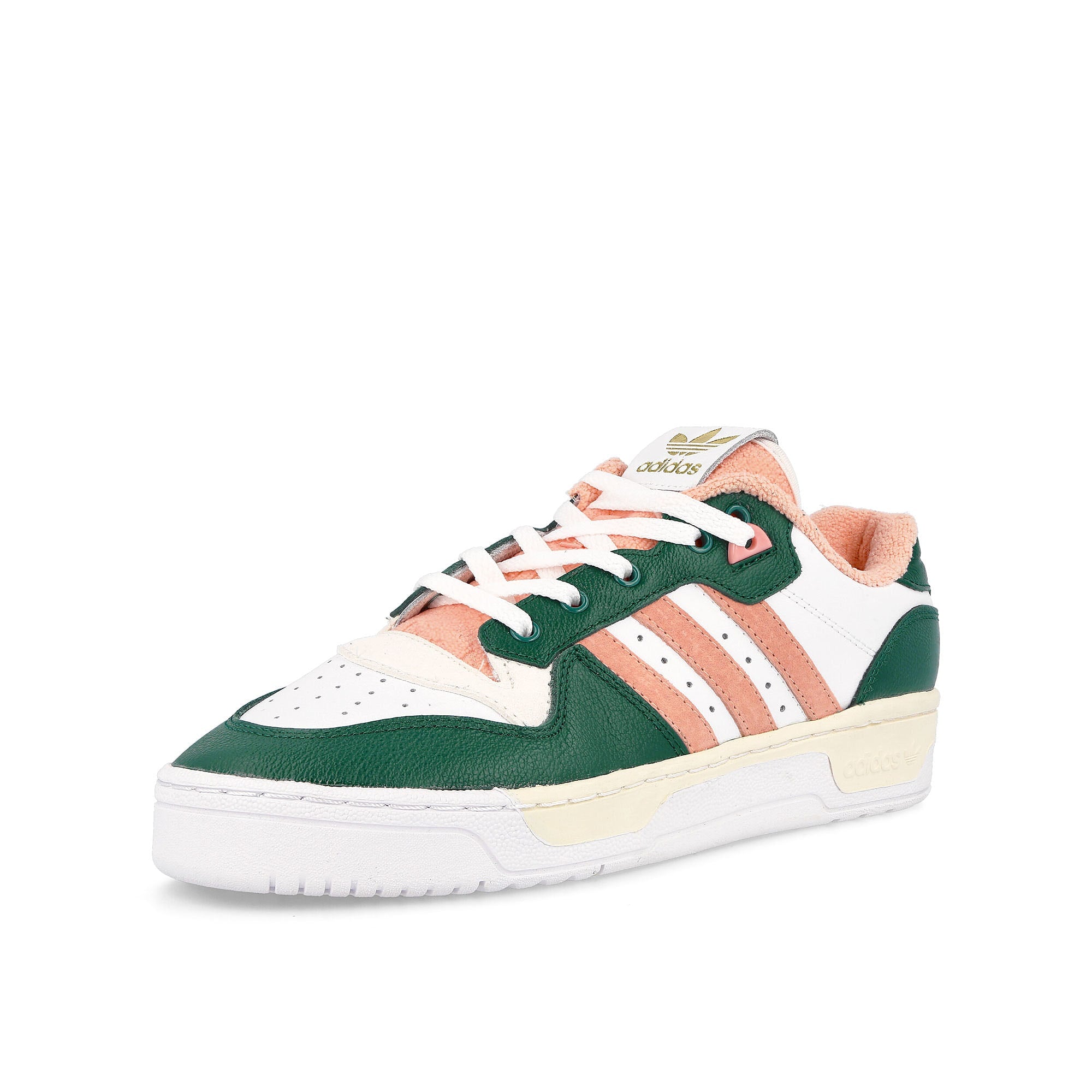 adidas rivalry low premium Collegiate Green-Glow Pink-Footwear White Sneakers Close Up | Overkill