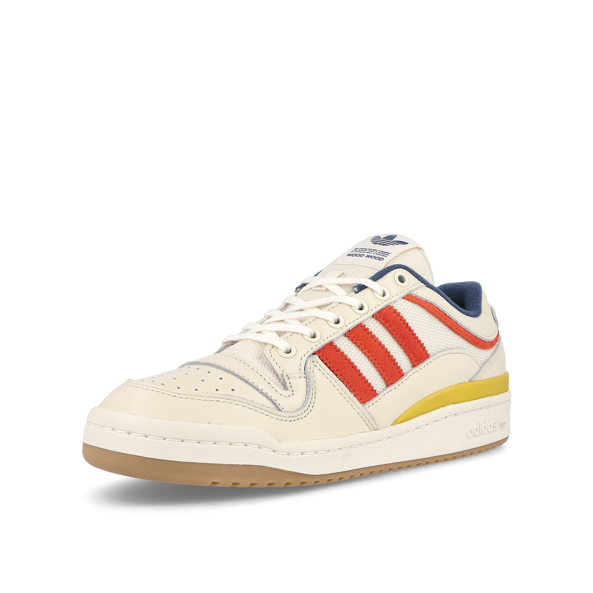 adidas WOOD WOOD x adidas Forum Low Off White-Haze Yellow-Tech Indigo Sneakers Close Up | Overkill